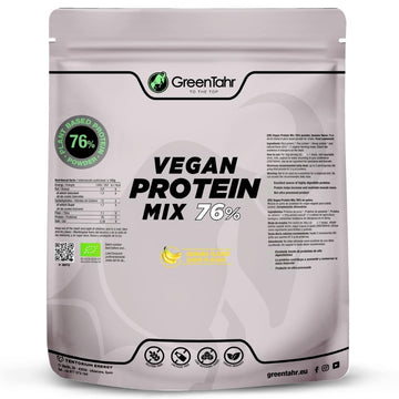 Green Tahr Proteína de Guisante, Cáñamo y Arroz Sabor Plátano 76% 750g, Proteína Vegana en Polvo Sin Lactosa, Sin Azúcar y Sin Gluten, Proteínas para Masa Muscular, Vegan Protein Origen No Animal