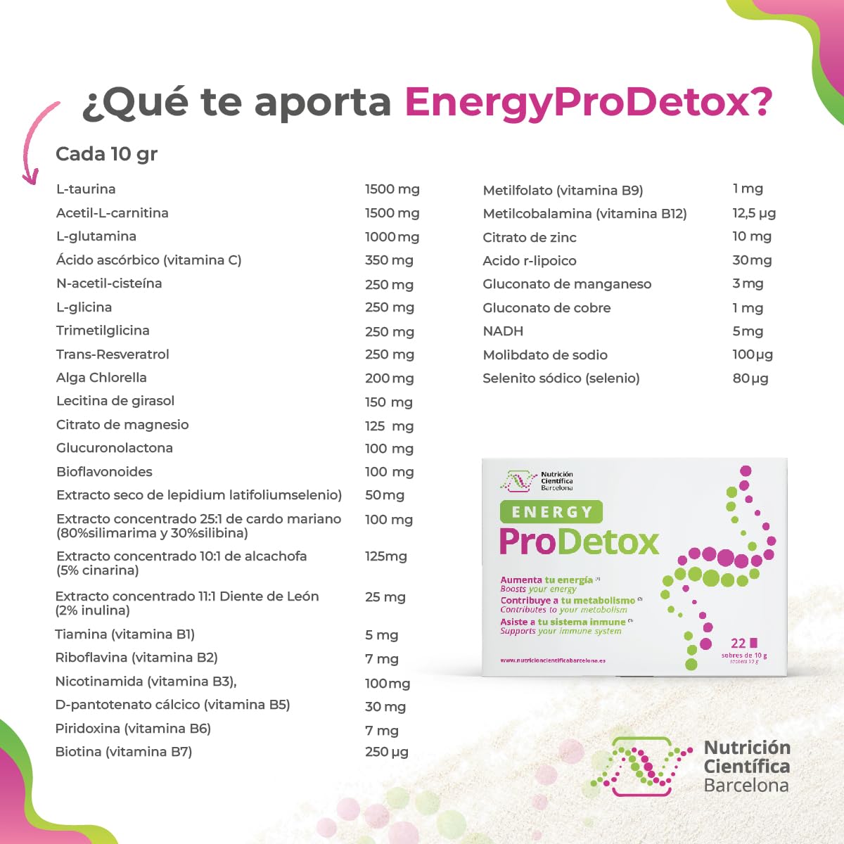 ENERGYPRODETOX - Ayuda a Cuerpo y Mente a Rendir Plenamente: Detox profundo, Energía instantánea, Antioxidante, Mejora Sistema Inmune y Microbiota, Aminoácidos + Vitaminas + Plantas - 22 sobres x 10g