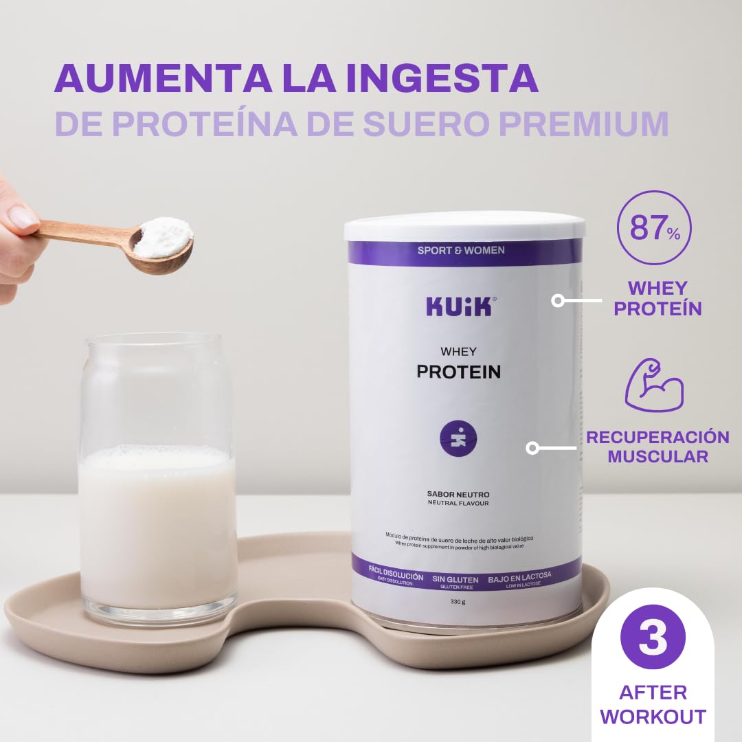 KUIK | Proteína Whey para Mujeres | Recuperación muscular y fuerza | Nutrición deportiva para mujeres | Sabor Neutro - 330 g