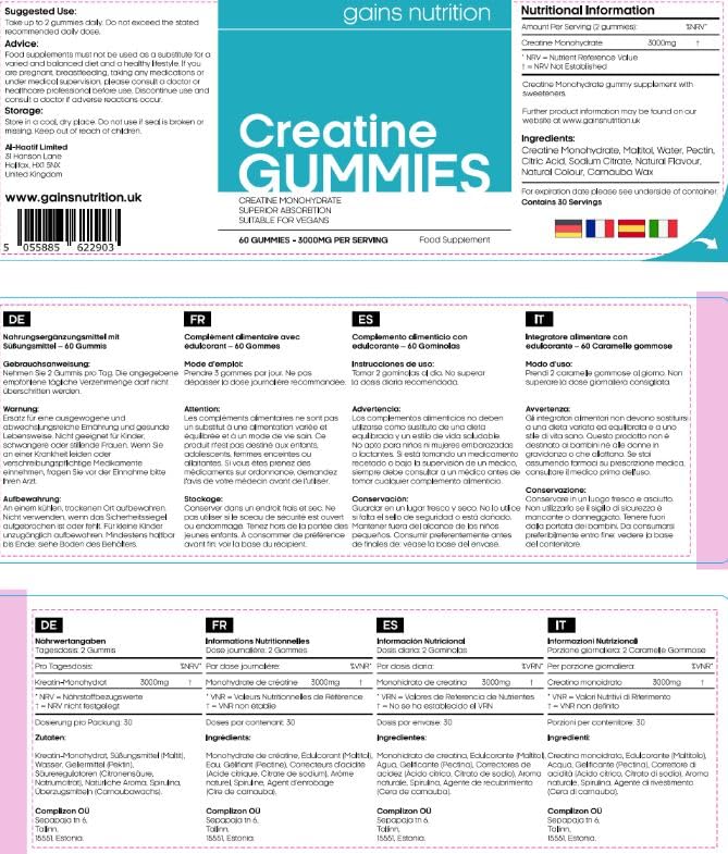 GN Creatina Gominolas | 60 Gomitas de Creatina Masticables para Hombres y Mujeres - 3000mg de Monohidrato de Creatine por Porción | Sabor a Bayas, Sin OGM | Vegano y Vegetariano