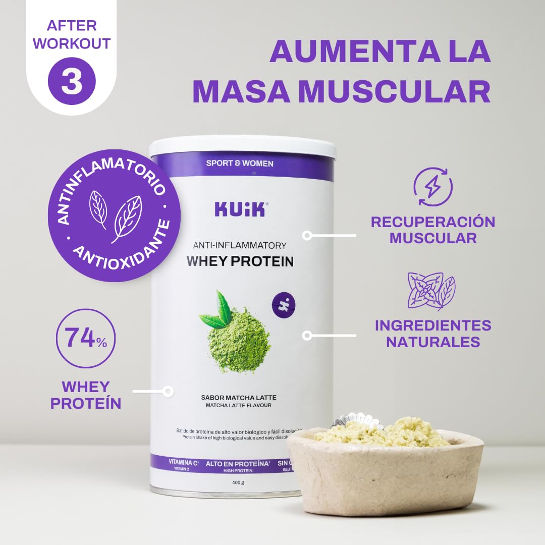KUIK | Proteína Whey para mujeres | Antioxidantes y Antiinflamatorios naturales | Nutrición deportiva para mujeres | Sabor Matcha Latte - 400 g