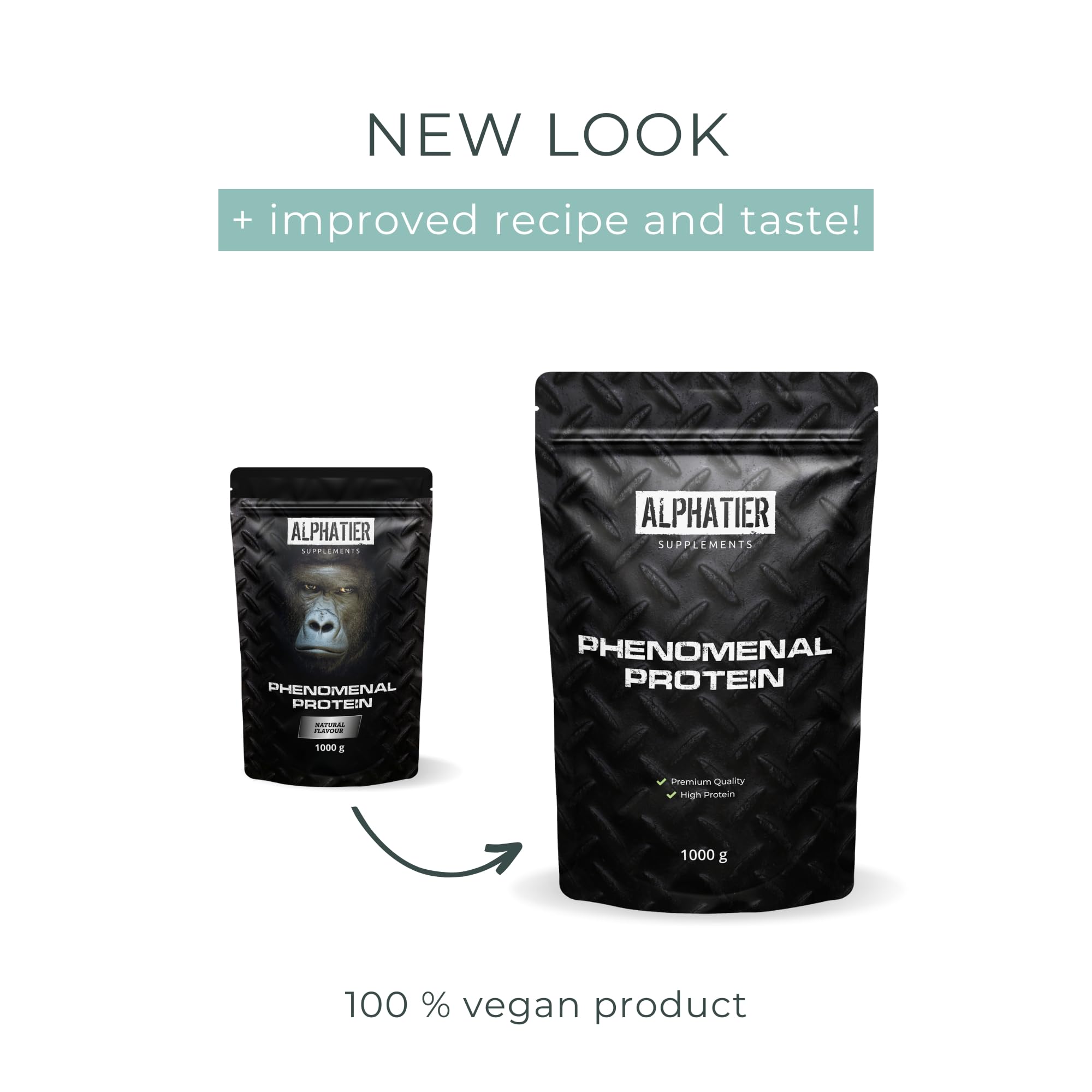 Alphatier Phenomenal Proteína en Polvo con Aminoácidos - Chocolate Brownie 1kg - 76% de Proteína en Polvo - Protein Powder Brownie de Chocolate - Proteína de Soja con EAA - sin Gluten + sin Lactosa