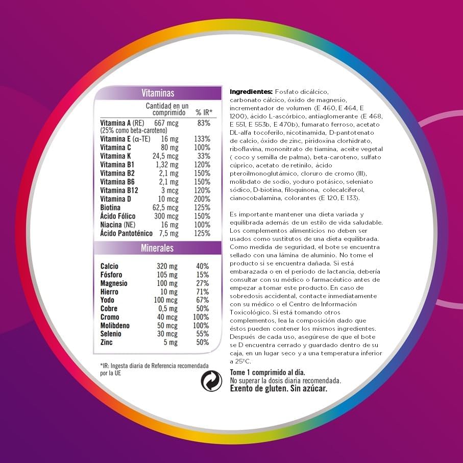 Multicentrum Mujer Complemento Alimenticio Multivitaminas Con 13 Vitaminas y 11 Minerales, Sin Gluten, 30 Comprimidos