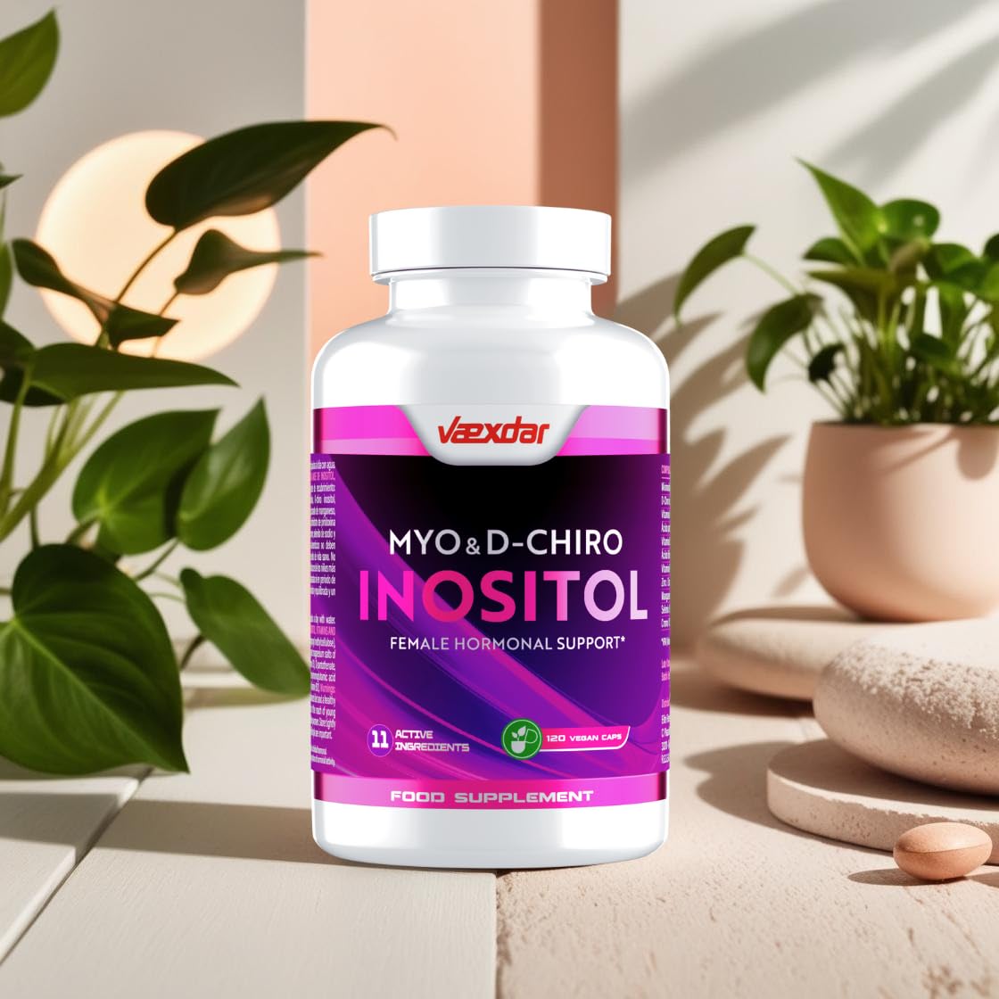 Myo Inositol + D-Chiro Inositol | PCOS | Apoyo Hormonal y Metabólico para Mujeres | Con Vitaminas y Minerales | Fórmula 11 en 1 para SOP con Myo & D-Chiro Inositol | 120 Cápsulas Vegetales | Vaexdar