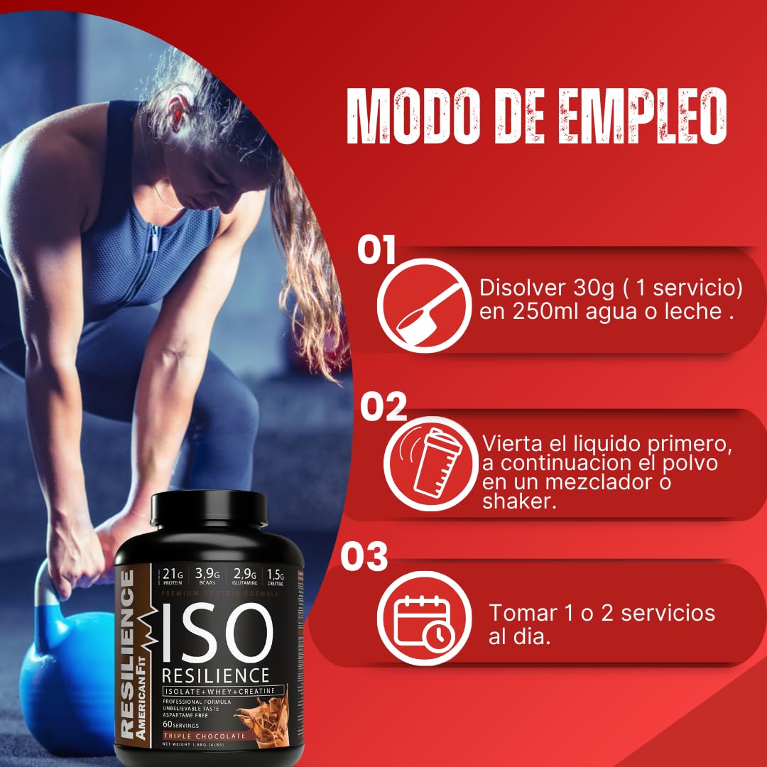 ISO RESILIENCE|Proteína en Polvo|Proteinas whey|1.8kg|Proteínas de Suero con Creatina|Ganar Masa Muscular|Proteína Sabor Triple Chocolate|Batido Proteinas Masa Muscular|Proteina Con Creatina.