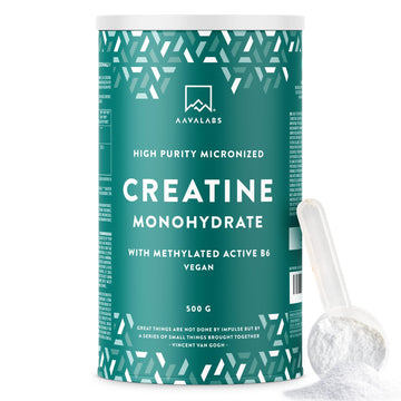 Creatina Monohidratada Micronizada en Polvo 500g -166 Porciones Creatina Vegana-Creatina Monohidrato Pre Entreno y Post Entrenamiento-Creatine Monohydrate con Vitamina B6 - Creatina en Polvo sin Sabor