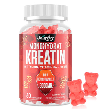 Gominolas de Creatina Monohidrato, 5000 mg de Creatina Monohidratada por cada Dosis, Potenciador Preentrenamiento, Más Práctico que el Polvo, Sabor a Bayas, Vegano (60 Unidad (Paquete de 1))