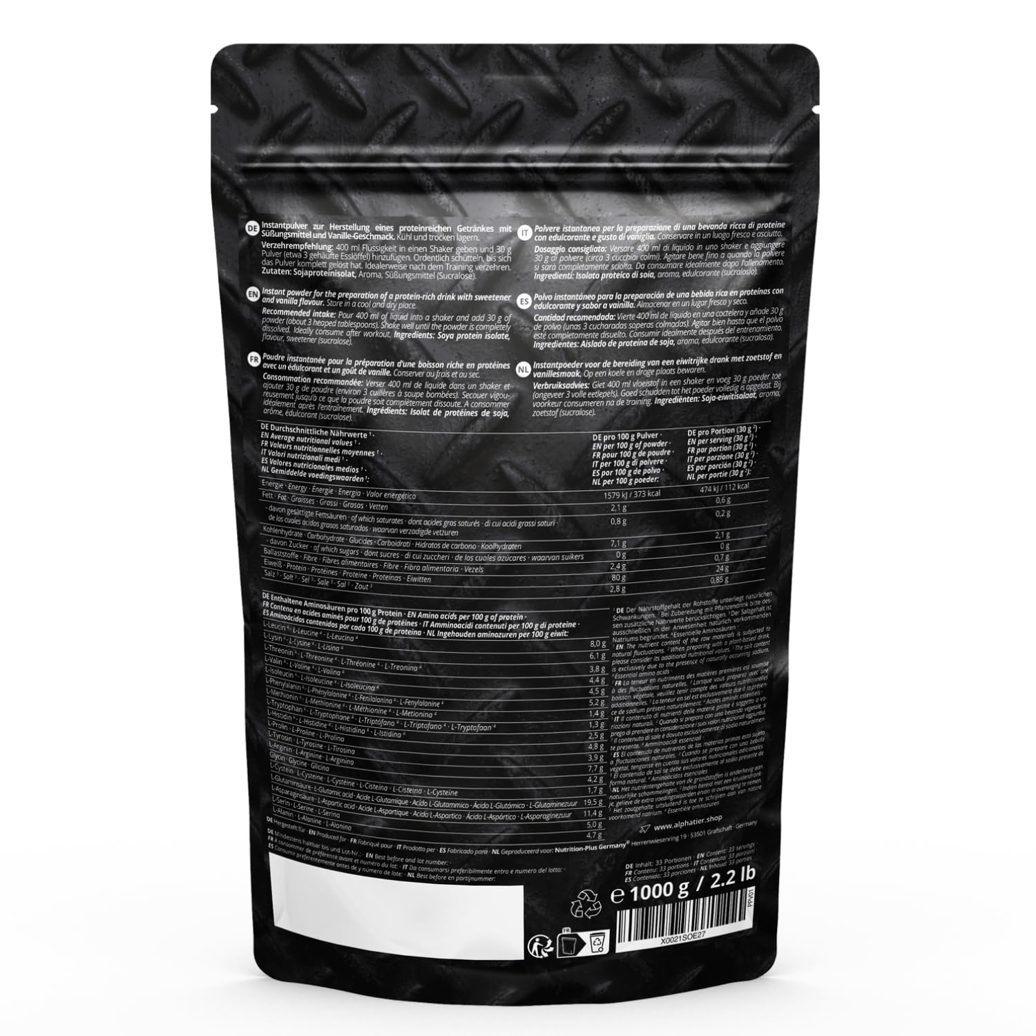 Alphatier Phenomenal Proteínas en Polvo con BCAA y EAA - Vainilla 1kg - 84% de Proteína - Vanilla Protein Powder con Aminoácidos - sin Gluten + Lactosa - vegano
