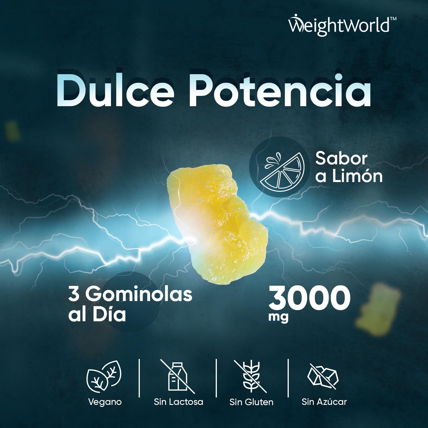 Gominolas de Creatina Monohidratada 3000mg - Gomitas Pre Entreno Sabor Limón de Creatina Monohidrato Sin Gluten ni Azúcar para Aumentar el Rendimiento y Resistencia Durante el Entreno y el Deporte
