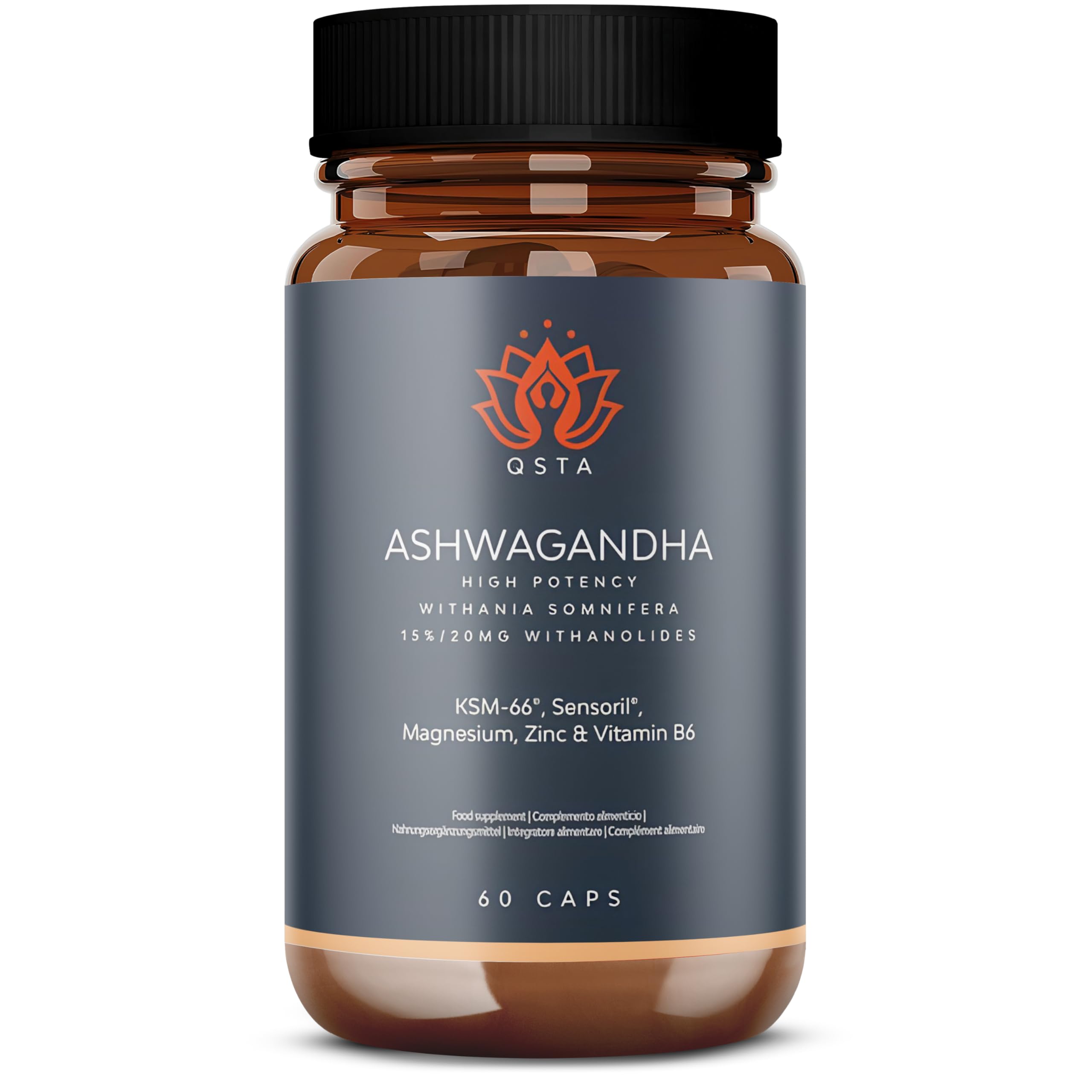 Ashwagandha KSM-66 con Sensoril (15-20% Withanolidos) - Alta Potencia Adaptógeno y Nootropico, Sueño Profundo, Bienestar, Energía, Concentración y Reducción de Cortisol, 2 Meses