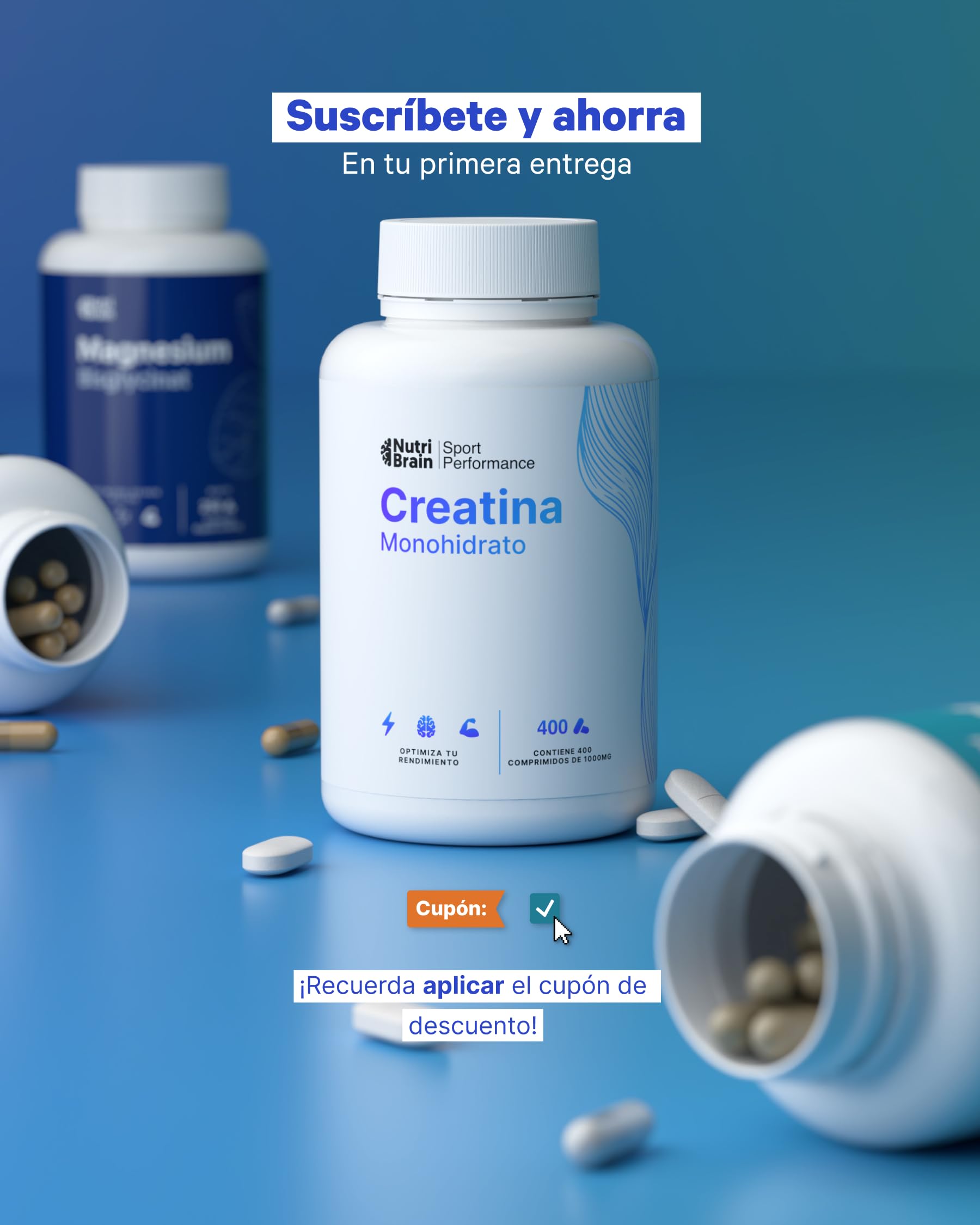 Creatina Monohidratada 3000 mg – 400 comp | Mejora Fuerza, Masa Muscular, Resistencia, Recuperación, Energía y Agilidad Mental | Vegano, Sin Gluten, No OGM | Para Hombre y Mujer