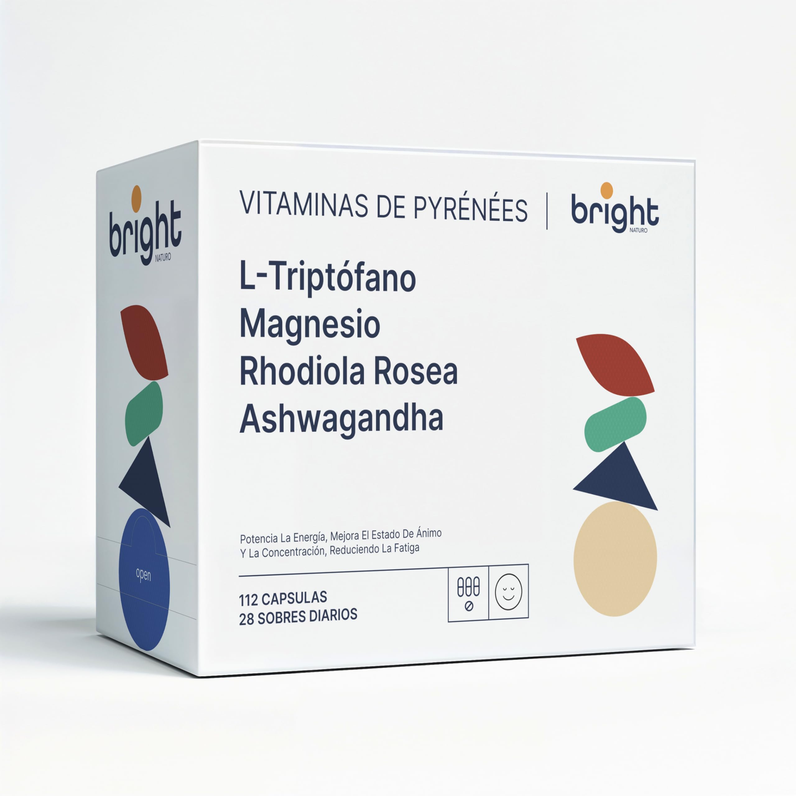 Triptófano con Magnesio y Rhodiola Rosea + Ashwagandha - Vitaminas de Pyrenees para el Bienestar y Equilibrio Emocional, reduce los niveles de Cortisol | 28 Dosis diarias