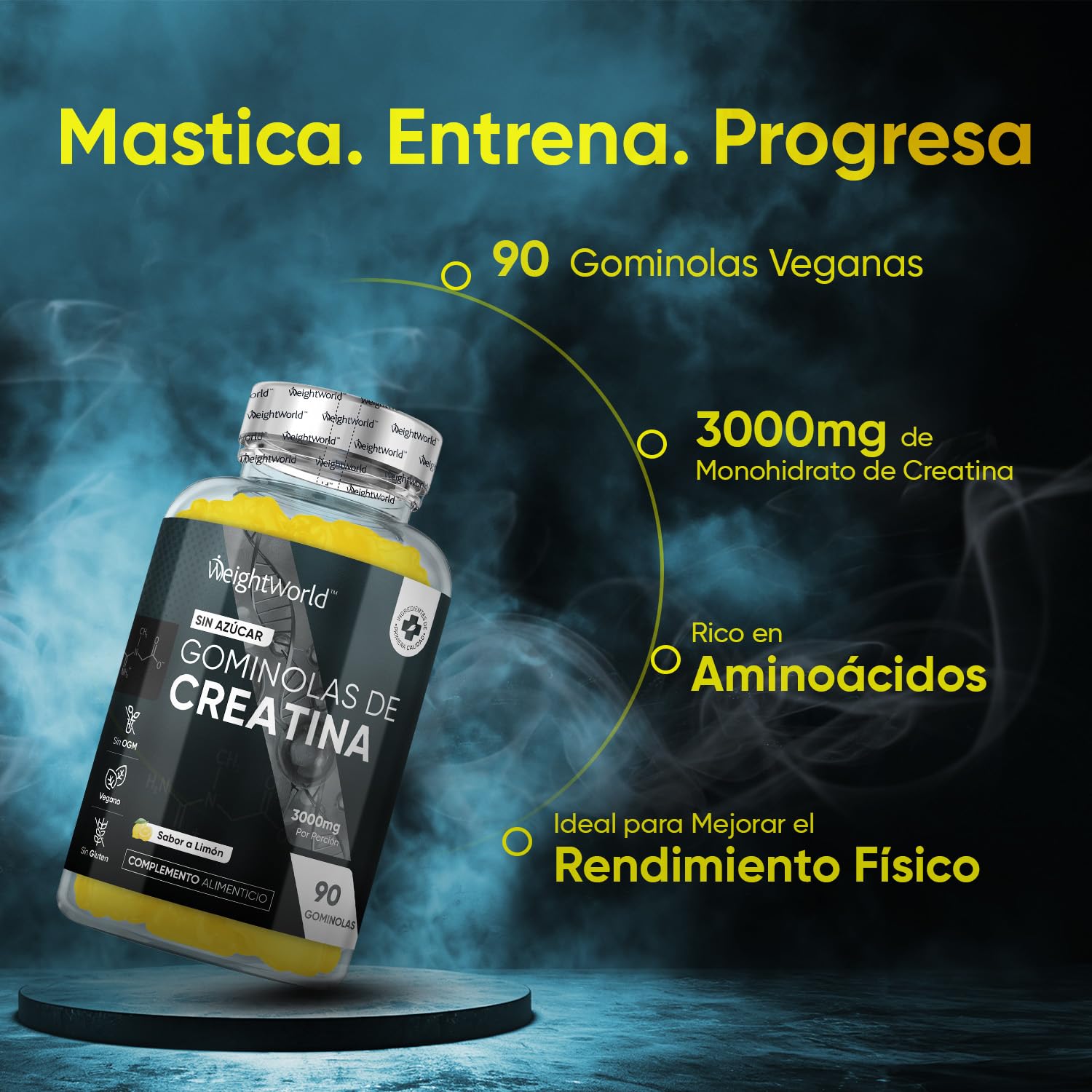 Gominolas de Creatina Monohidratada 3000mg - Gomitas Pre Entreno Sabor Limón de Creatina Monohidrato Sin Gluten ni Azúcar para Aumentar el Rendimiento y Resistencia Durante el Entreno y el Deporte