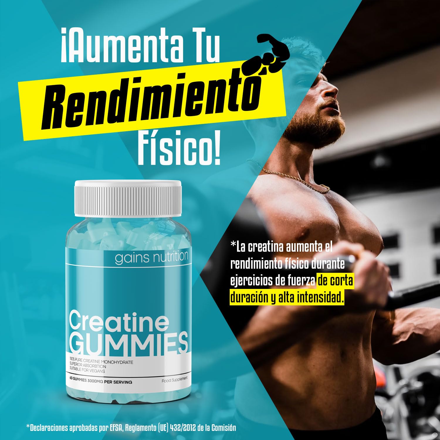 GN Creatina Gominolas | 60 Gomitas de Creatina Masticables para Hombres y Mujeres - 3000mg de Monohidrato de Creatine por Porción | Sabor a Bayas, Sin OGM | Vegano y Vegetariano