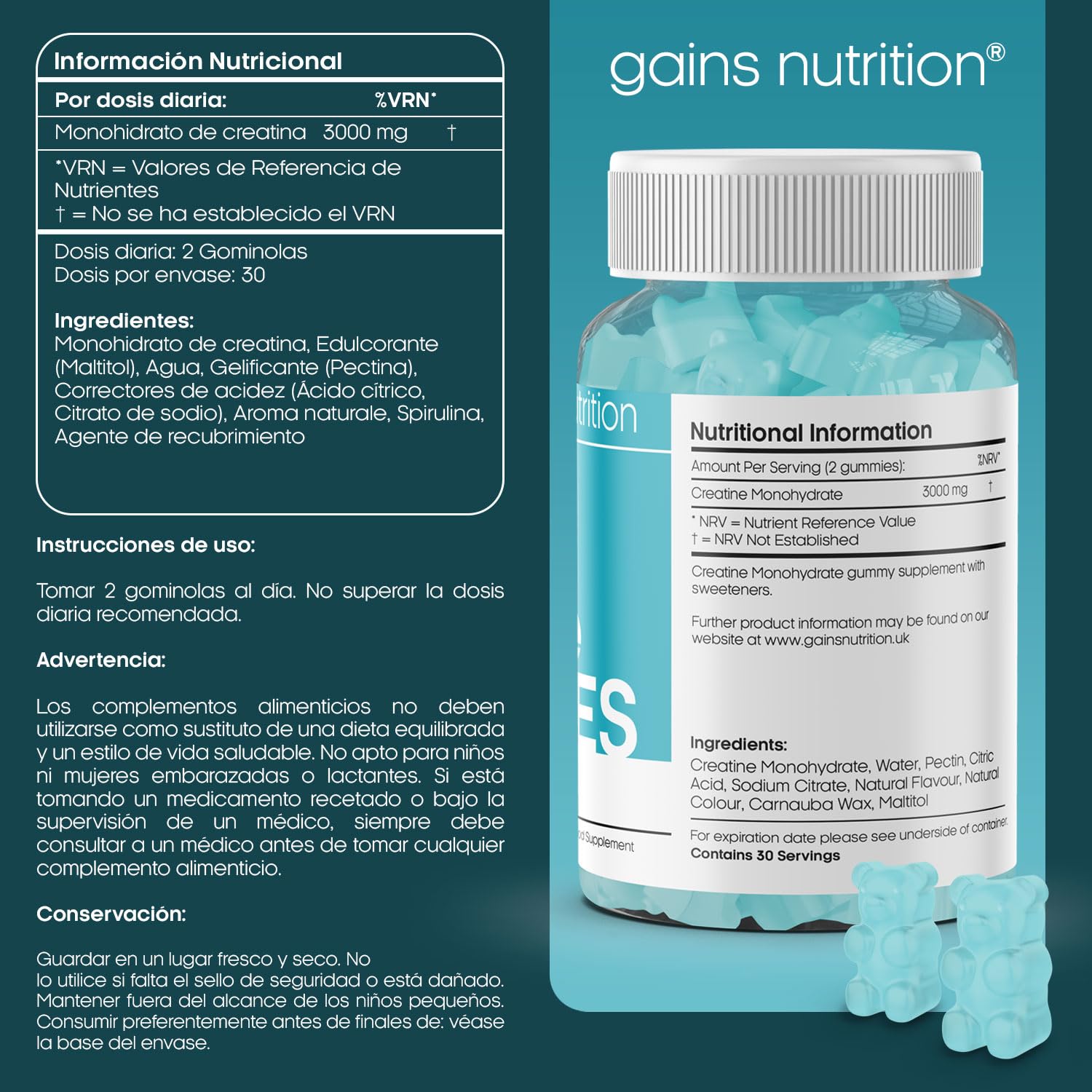 GN Creatina Gominolas | 60 Gomitas de Creatina Masticables para Hombres y Mujeres - 3000mg de Monohidrato de Creatine por Porción | Sabor a Bayas, Sin OGM | Vegano y Vegetariano