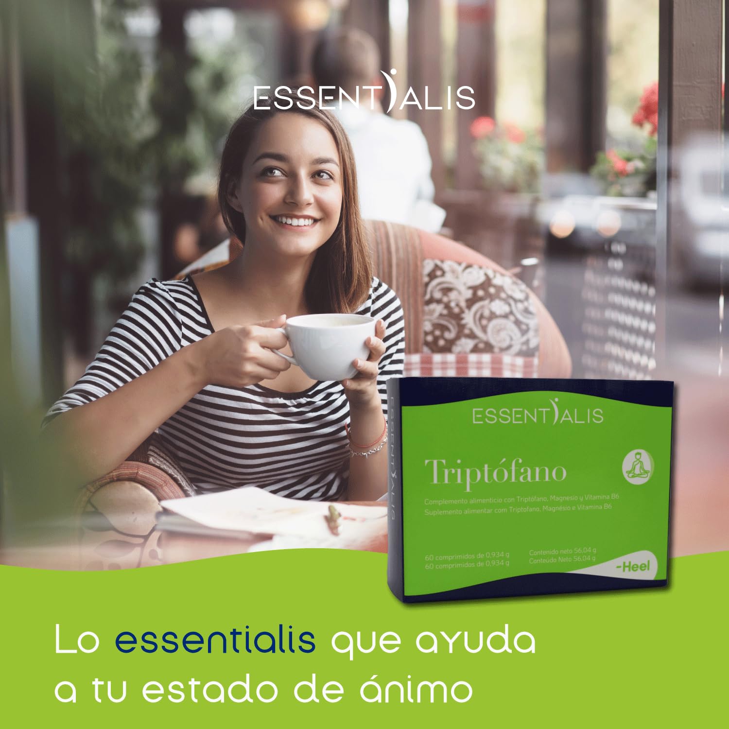 Essentialis Triptófano - Con magnesio y vitamina B6 – Para mantener un buen estado de ánimo todo el día - Envase para 60 días – Comprimidos vegano –1 al día