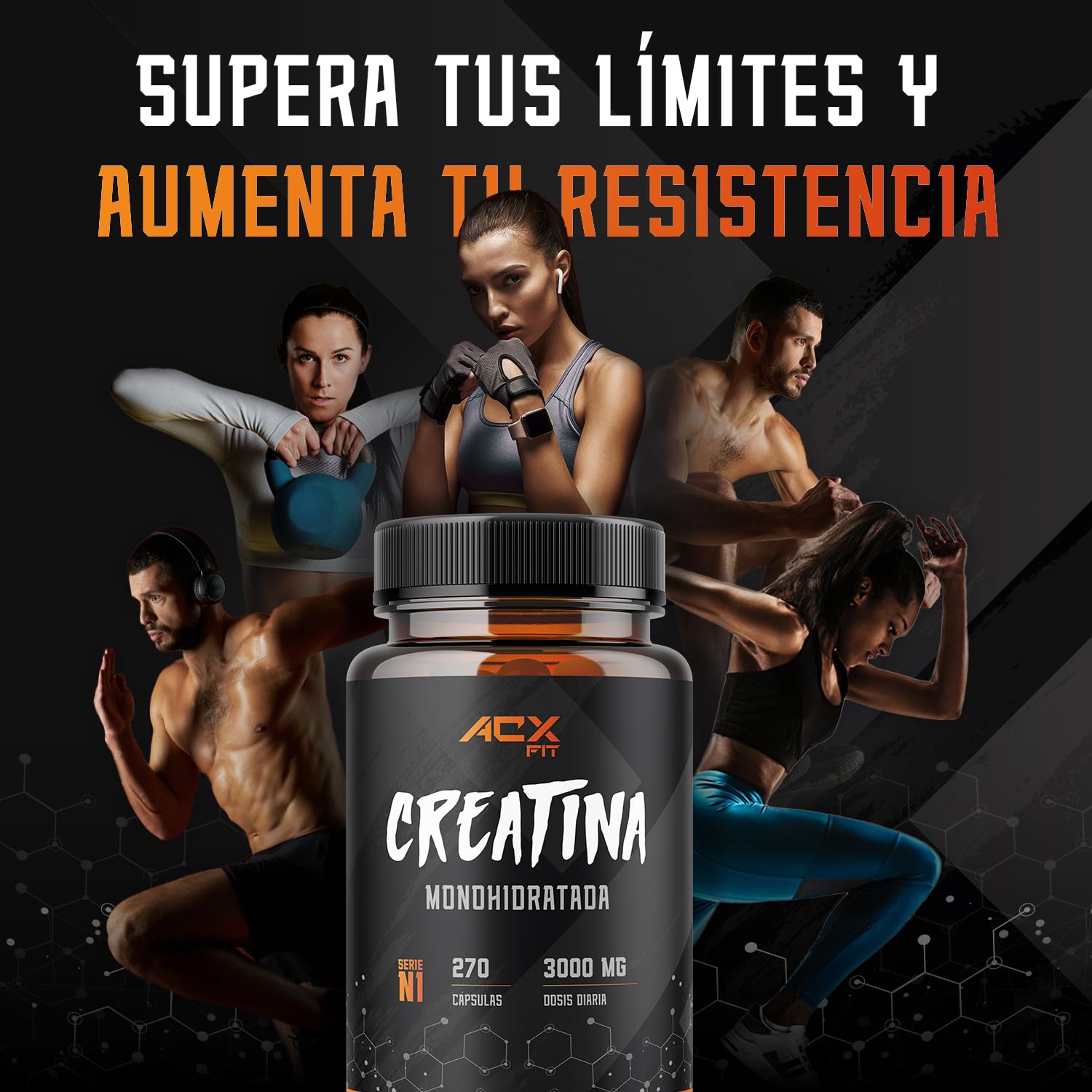 Creatina Monohidratada Cápsulas 3000mg | 270 Cápsulas | Aumento de Masa Muscular, Fuerza y Resistencia – Recuperador Muscular de Alta Potencia, Vegano y Sin OGM