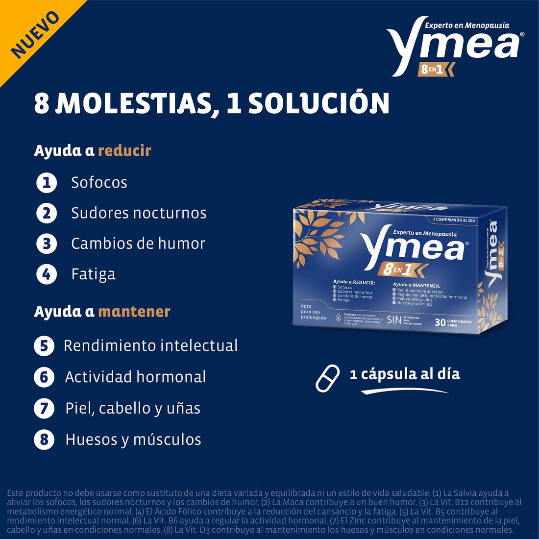 Ymea Menopausia 8 en 1, Control Síntomas, Tratamiento 1 mes - 30 Cápsulas