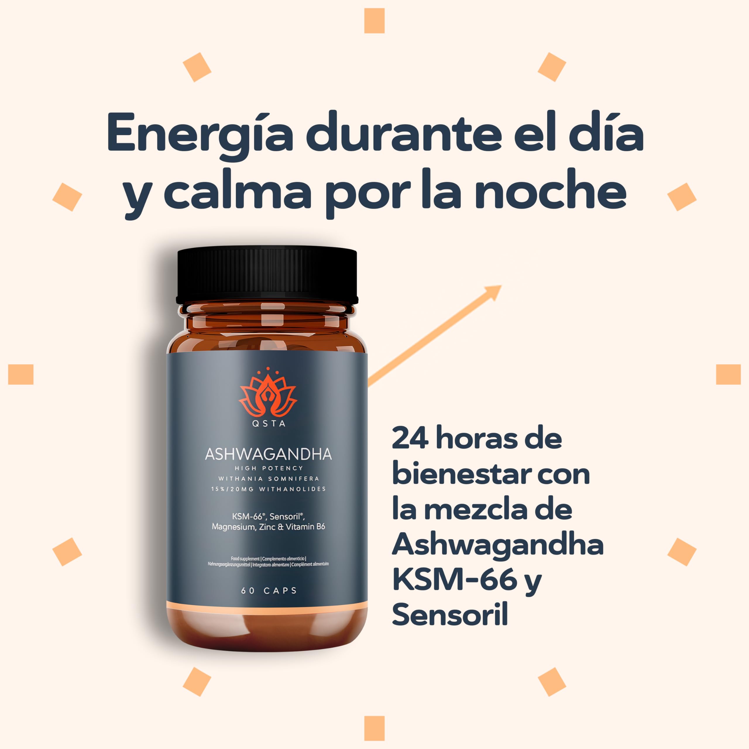 Ashwagandha KSM-66 con Sensoril (15-20% Withanolidos) - Alta Potencia Adaptógeno y Nootropico, Sueño Profundo, Bienestar, Energía, Concentración y Reducción de Cortisol, 2 Meses