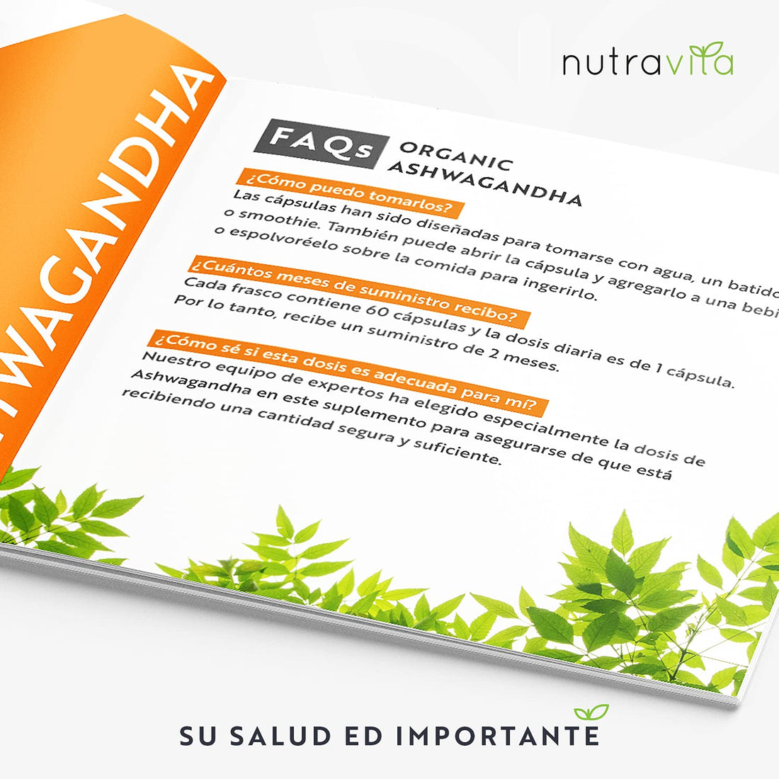 Ashwagandha Orgánica 500 mg - KSM-66® Sin Excipiente. 100% Cápsula Vegana - Suplemento adaptógeno Ayurveda Ginseng Indio (Withania Somnifera) Antiflamatorio natural - Nutravita