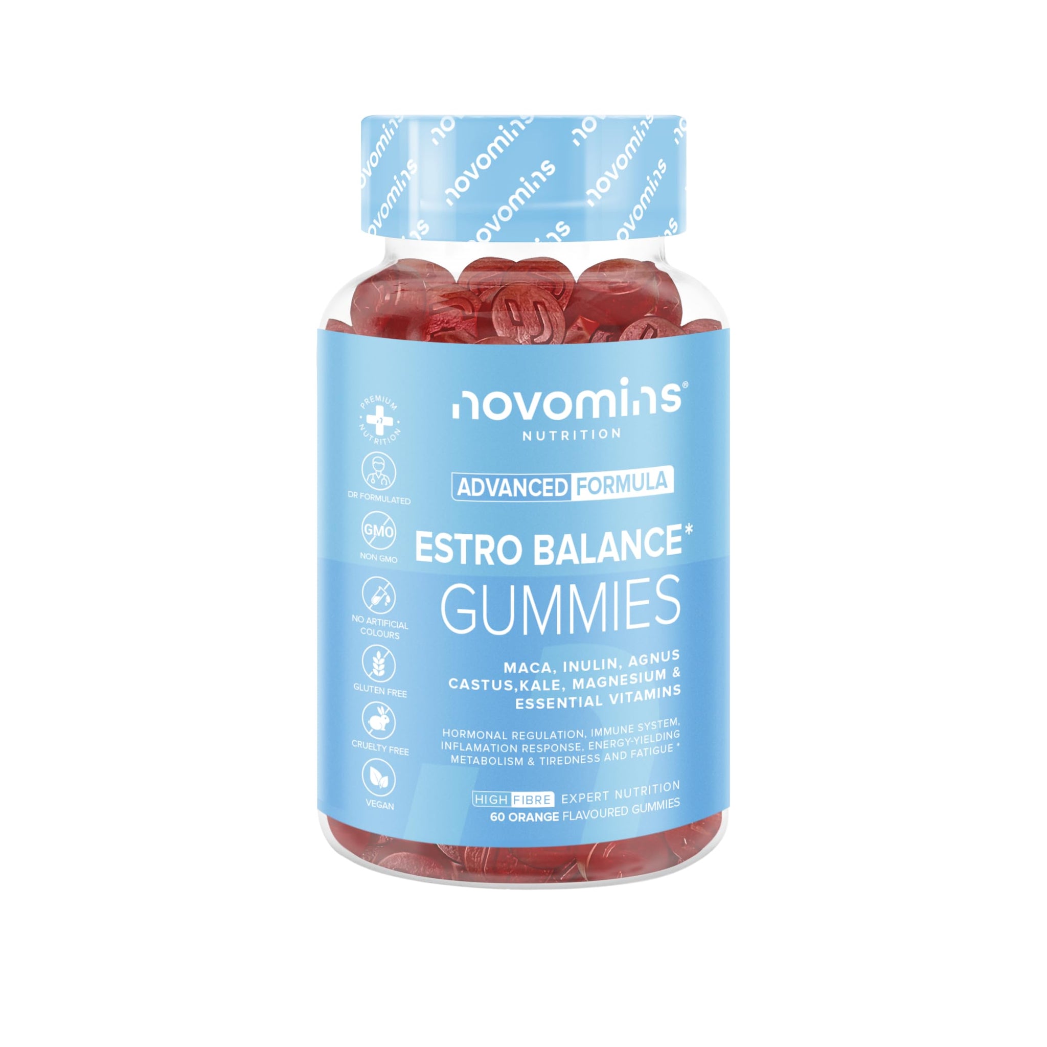 Estrogenos Femeninos - Alternativa al Estrógeno - 60 Gominolas - Equilibrio Hormonal y Niveles de Estrógenos - con Vitamina D, B6, B12, Maca y Extracto de Col, Inulina - Vegano y Sin Gluten - Novomins