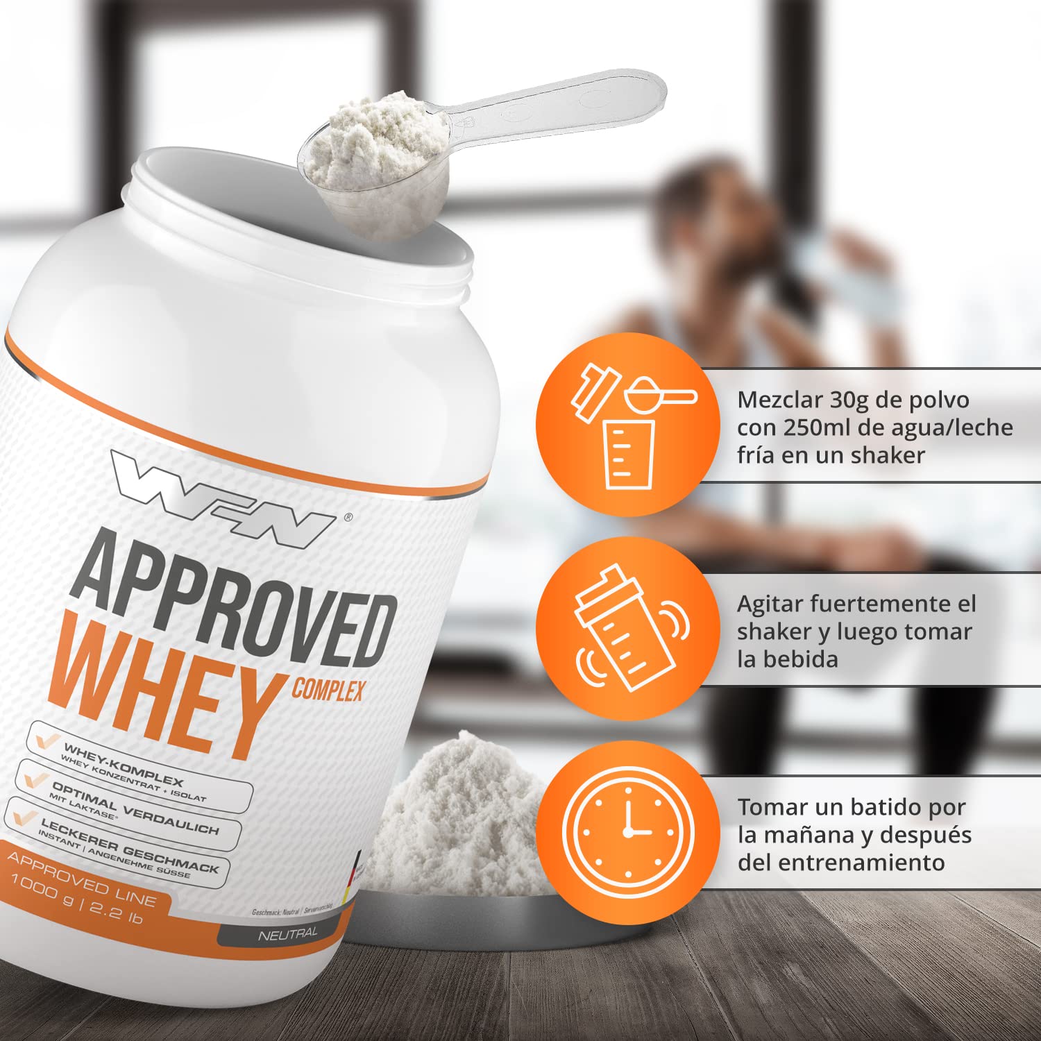 WFN Approved Whey - Neutro - 1 kg - Proteína en polvo con lactasa - Proteína de suero muy soluble - Fabricado en Alemania - Probado en laboratorio externo