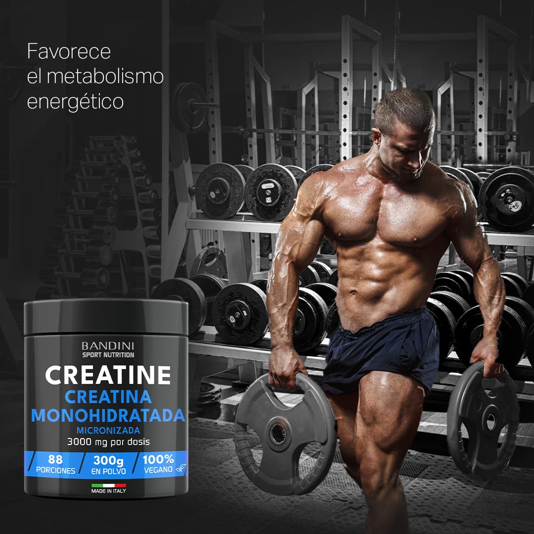 Bandini® Creatina en Polvo Micronizada - Monohidrato de Creatine 100% Puro para Rendimiento y Potencia Muscular - Sin Sabor - Incluye dosificador - 88 Porciones - 300 gramos Vegano - Creatine Powder