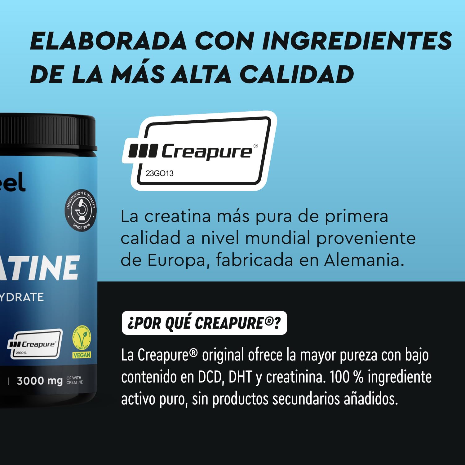 Creatina Monohidratada 500 g (Creapure®) - Polvo Micronizado 99,99% puro - 147 porciones de Creatina Monohidrato, 3409mg por día - Materia prima de primera calidad de Alemania - Sin aditivos