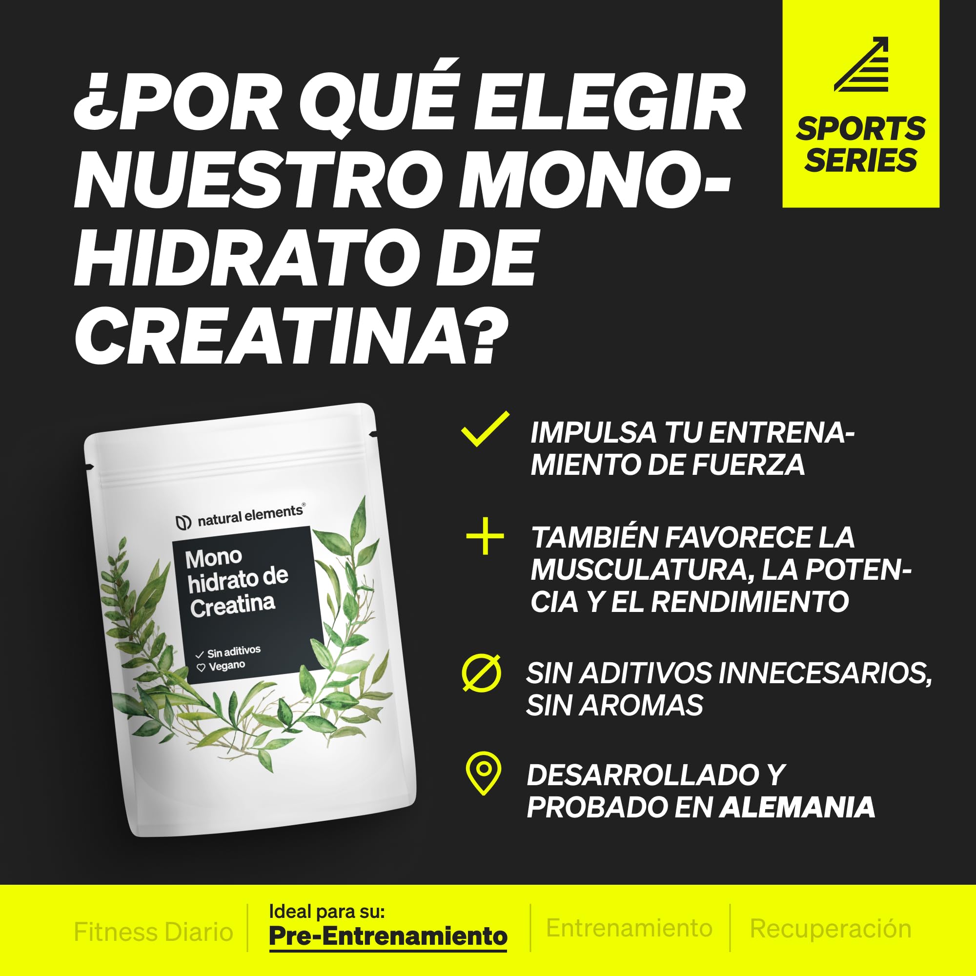 Creatina monohidratada en polvo 500g - 167 porciones para 5 meses - Polvo Micronizado, ultrafino - Suplemento Deportivo Potenciador para Hombre y Mujer - Probado en laboratorio, vegano y sin aditivos