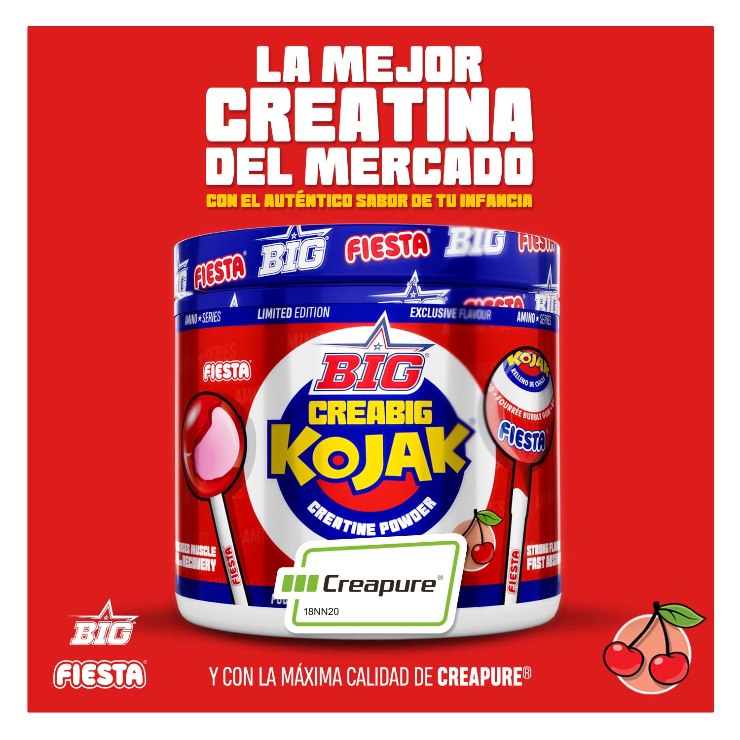 BIG - Creatina Monohidratada Creapure® en Polvo, Mejora el Rendimiento Físico, Sabores exclusivos, Rápida absorción, Vegana (200g, Kojak)