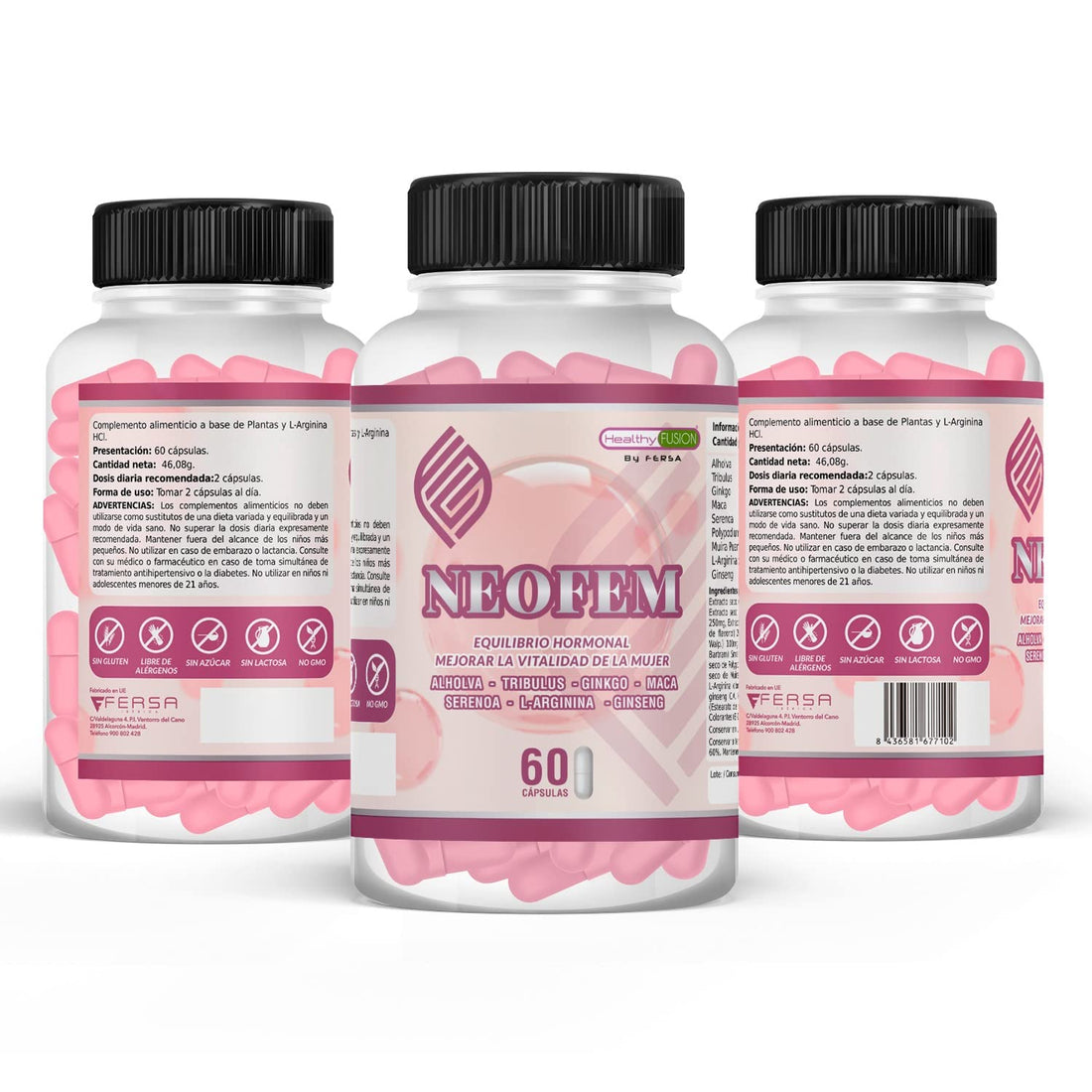 Neofem | Equilibrio hormonal para ellas | Mejora la vitalidad | Plantas Alholva, Tribulus, Ginkgo y Maca | 60 cápsulas