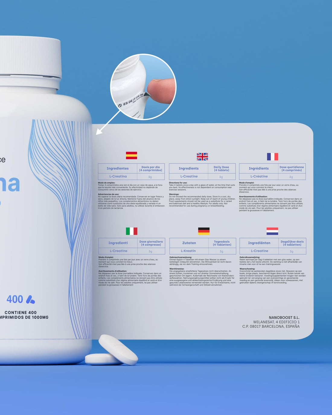 Creatina Monohidratada 3000 mg – 400 comp | Mejora Fuerza, Masa Muscular, Resistencia, Recuperación, Energía y Agilidad Mental | Vegano, Sin Gluten, No OGM | Para Hombre y Mujer