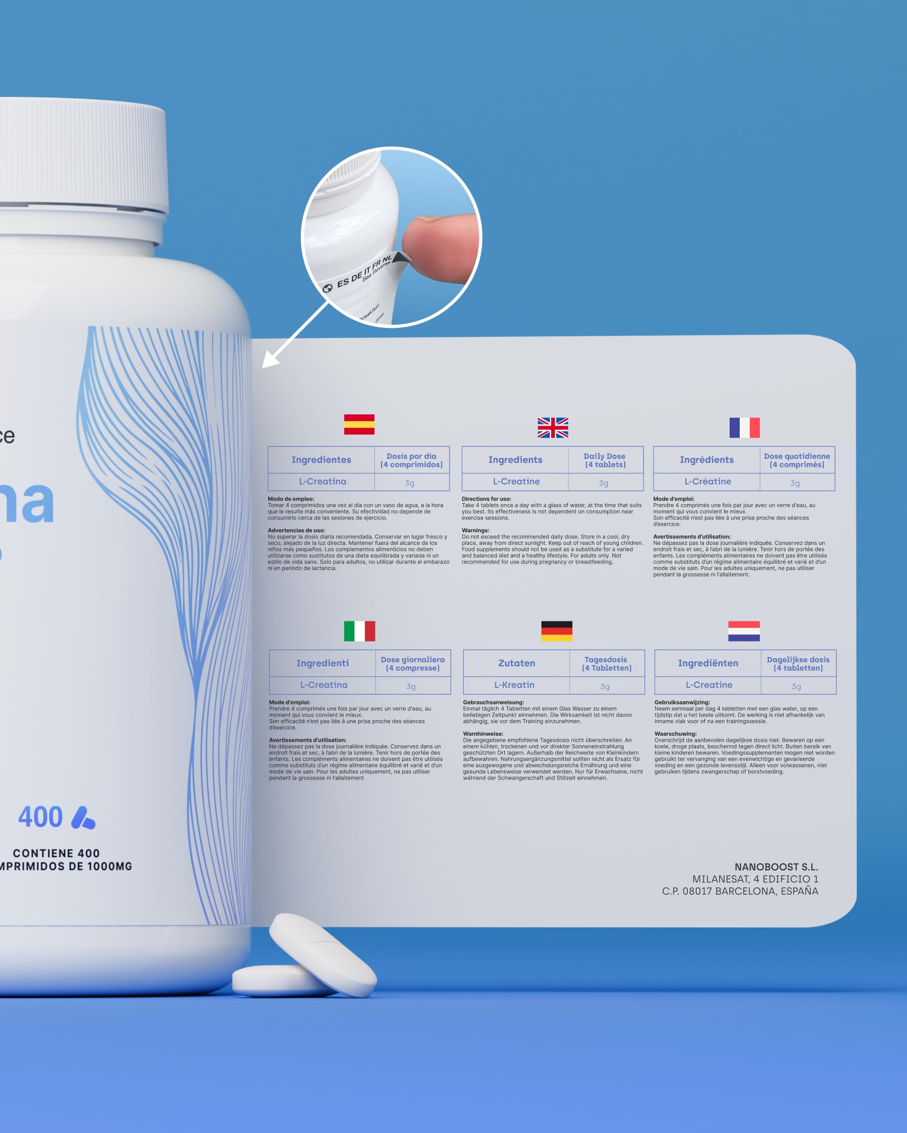 Creatina Monohidratada 3000 mg – 400 comp | Mejora Fuerza, Masa Muscular, Resistencia, Recuperación, Energía y Agilidad Mental | Vegano, Sin Gluten, No OGM | Para Hombre y Mujer