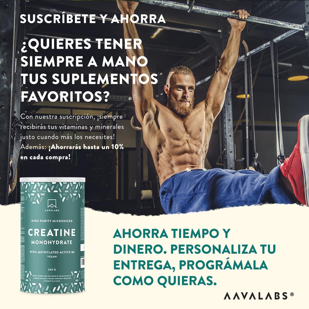 Creatina Monohidratada Micronizada en Polvo 500g -166 Porciones Creatina Vegana-Creatina Monohidrato Pre Entreno y Post Entrenamiento-Creatine Monohydrate con Vitamina B6 - Creatina en Polvo sin Sabor