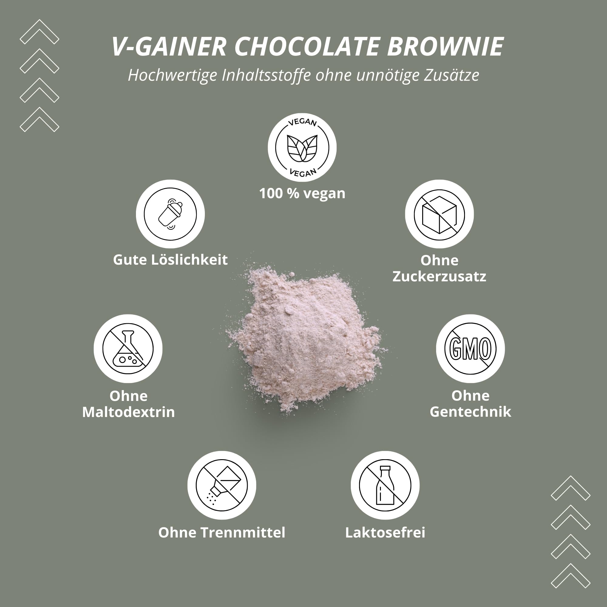 Nutri+ Ganador de Peso Vegano 1 kg Brownie de Chocolate - Vhey Gainer Mass sin Azúcar, Creatina y Maltodextrina - Sin Lactosa + Alto en Calorías 1000 g