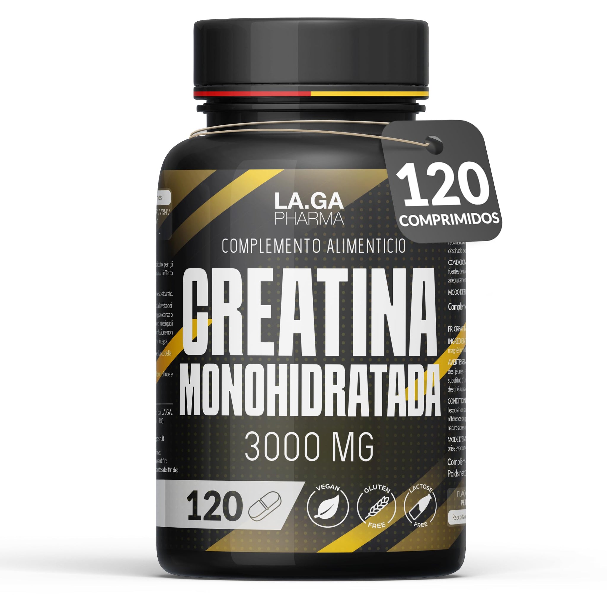 Creatina Monohidratada 120 Comprimidos con 3000mg de Creatina Pura. Creatina para Aumentar la Masa Muscular, Fuerza y Resistencia Física. Mejora el rendimiento físico. Creatina 100% vegana y Sin OGM