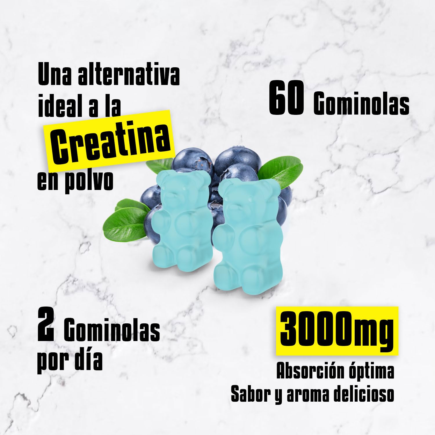 GN Creatina Gominolas | 60 Gomitas de Creatina Masticables para Hombres y Mujeres - 3000mg de Monohidrato de Creatine por Porción | Sabor a Bayas, Sin OGM | Vegano y Vegetariano