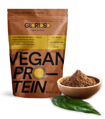 Proteína Vegana Sabor Chocolate en Polvo 100% - 400 g - Ideal para Dietas, Aumentar o Mantener Masa Muscular - Sin Lactosa ni Gluten - Glorioso Super Nutrients