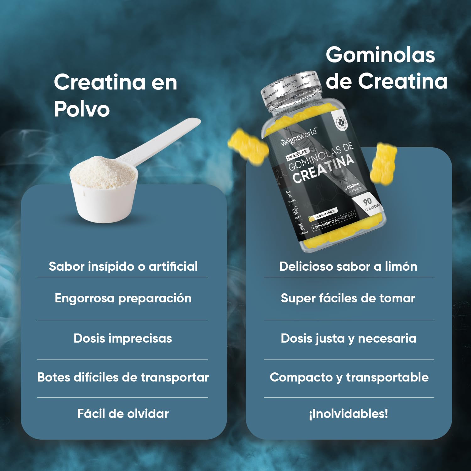Gominolas de Creatina Monohidratada 3000mg - Gomitas Pre Entreno Sabor Limón de Creatina Monohidrato Sin Gluten ni Azúcar para Aumentar el Rendimiento y Resistencia Durante el Entreno y el Deporte