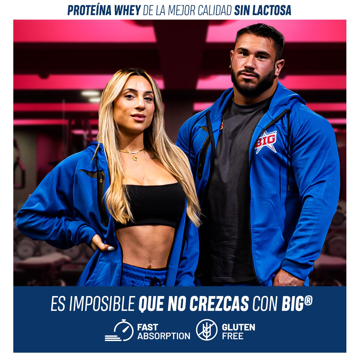 BIG - Proteinas Whey - Proteina en Polvo para Desarrollo de Masa Muscular y Recuperación - Materia Prima Premium - Whey Protein Sin Lactosa, Sin Azúcar, Sin Grumos (500g, Cacaolat)
