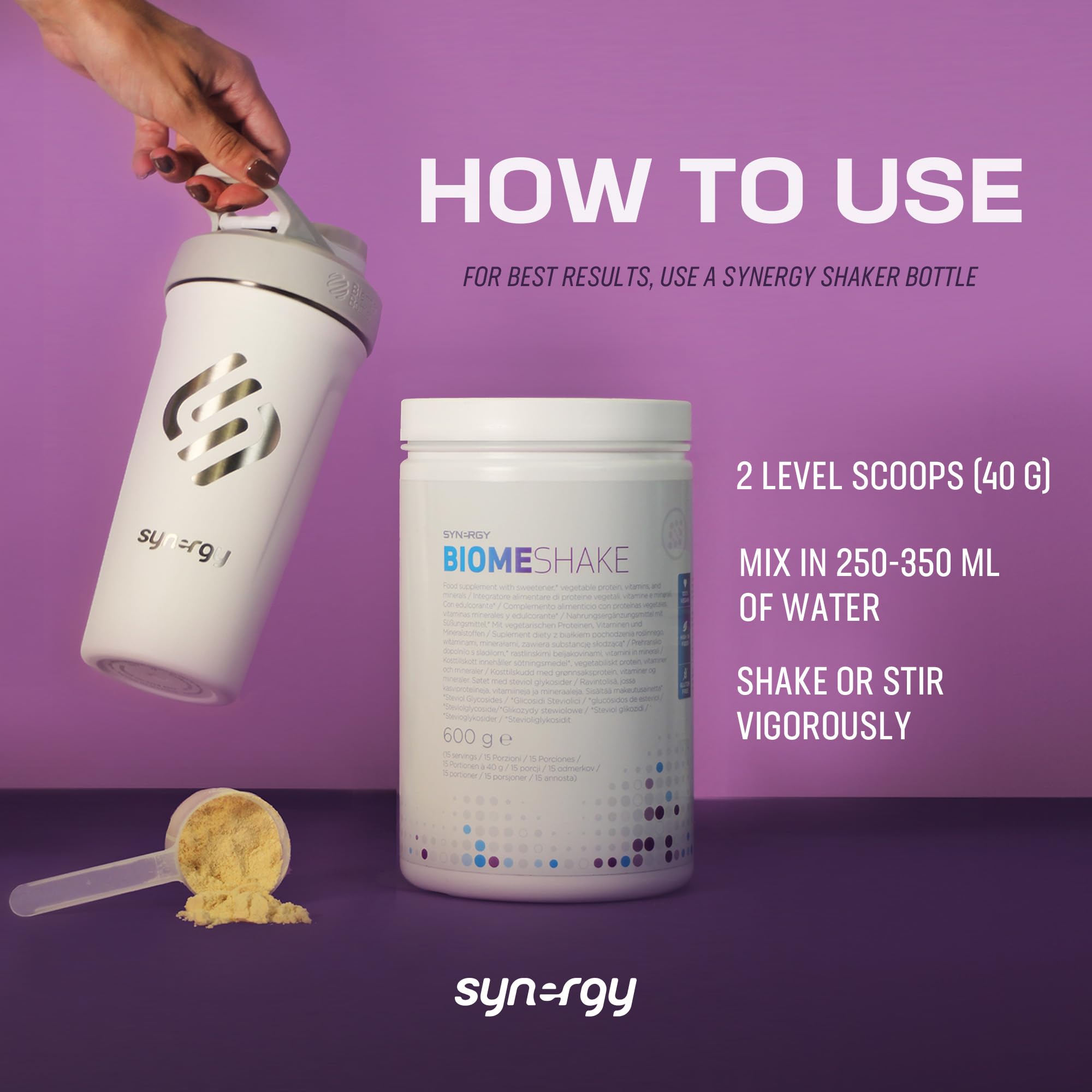 Synergy Worldwide Biome Shake 600 g | Suplemento 22g de proteína en polvo | Alto en nutrientes, vitaminas y minerales | Favorece salud digestiva y microbioma | Vainilla | Vegano | 15 porciones