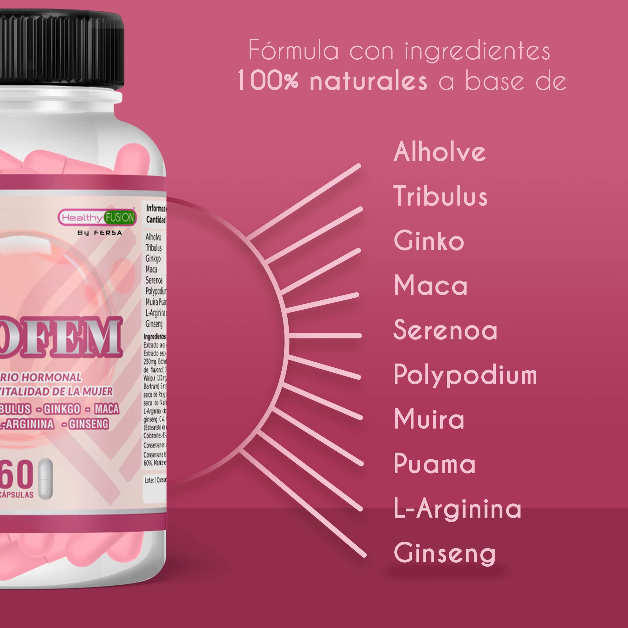 Neofem | Equilibrio hormonal para ellas | Mejora la vitalidad | Plantas Alholva, Tribulus, Ginkgo y Maca | 60 cápsulas