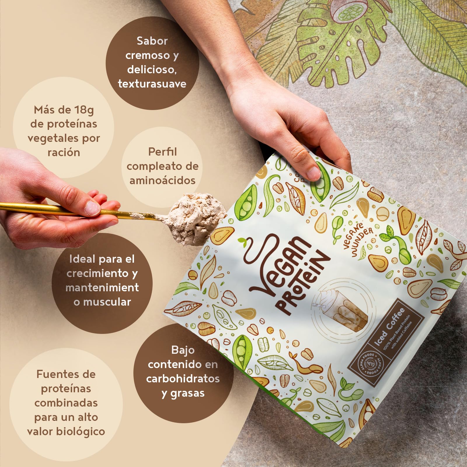 LIMITED EDITION Proteína Vegana en Polvo | Sabor Crema de Vainilla con Café | 100% Proteina Vegana | 18g dosis Vegan Protein Powder de Guisante, Arroz y Girasol | Masa Muscular | 600g | Alpha Foods