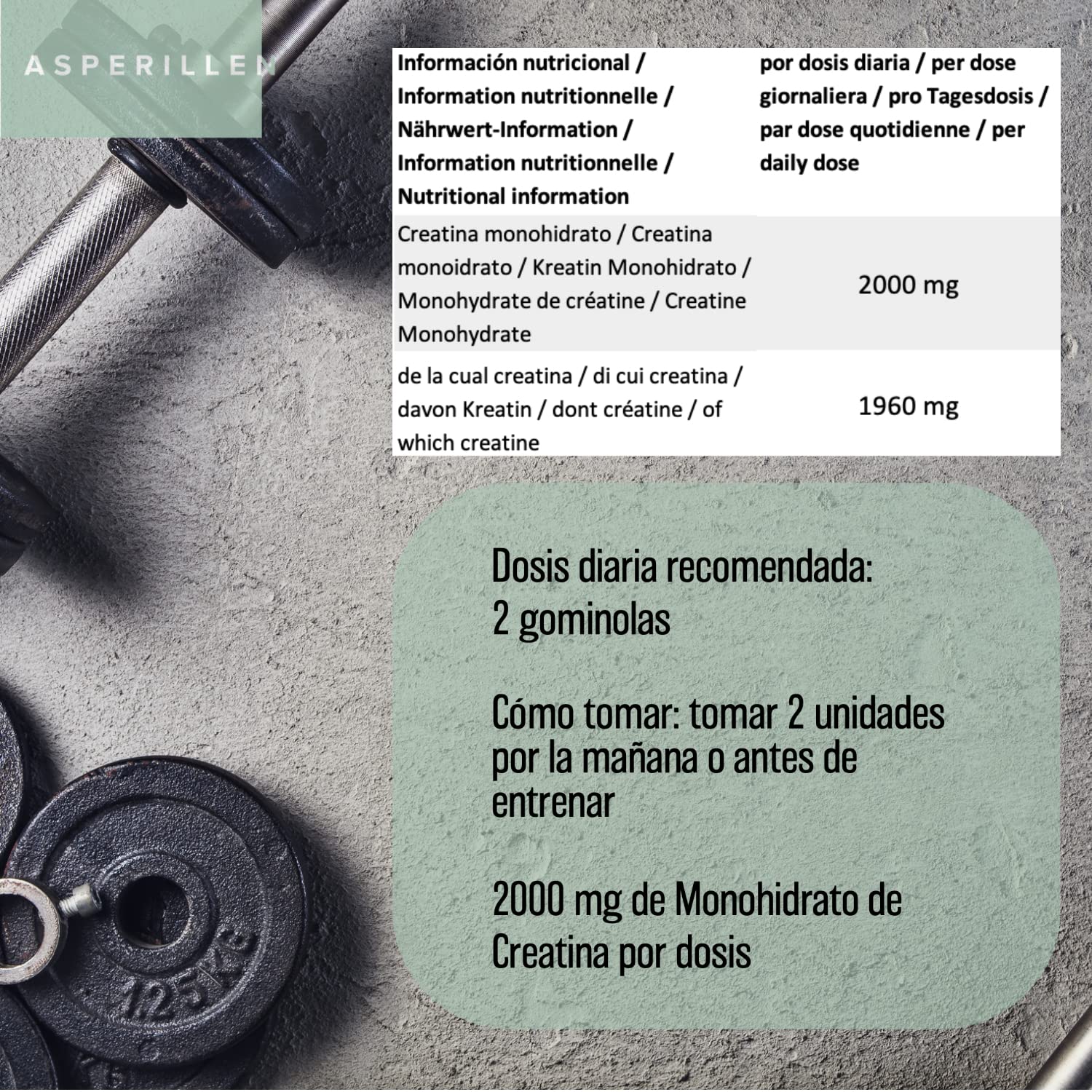 Gominolas de Creatina Monohidrato - 2000 Mg de Creatina Monohidratada por cada Dosis - Creatina Vegana Sin Gluten - Creatine Gummies - 60 Unidades Sabor Arándanos