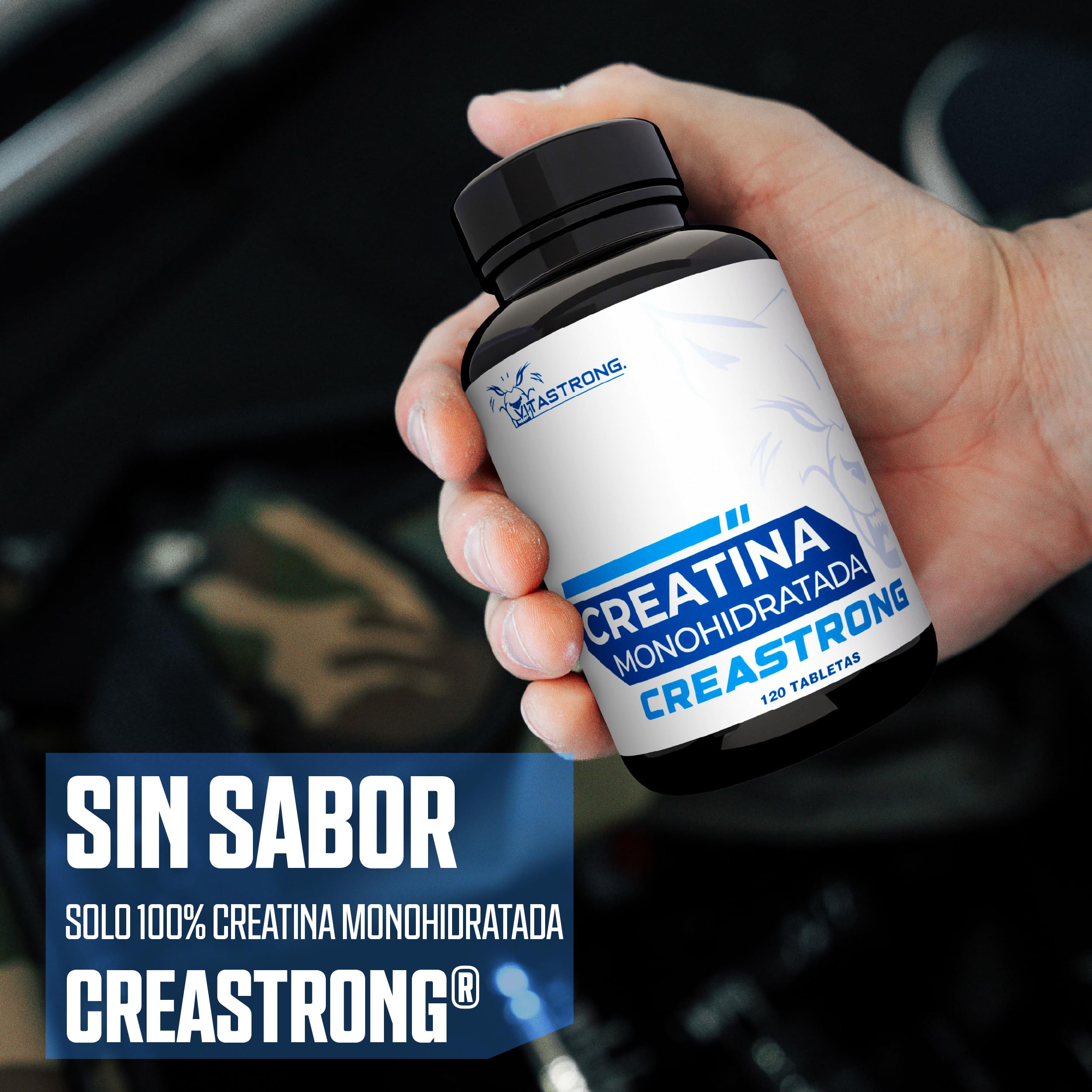 Creatina Monohidratada 3000mg CreaStrong Vegan, Creatina Monohidrato Comprimidos Vitastrong Alta Potencia, Suplementos Deportivos Pre y Post Workout, Monohidrato de Creatina para Fuerza y Resistencia
