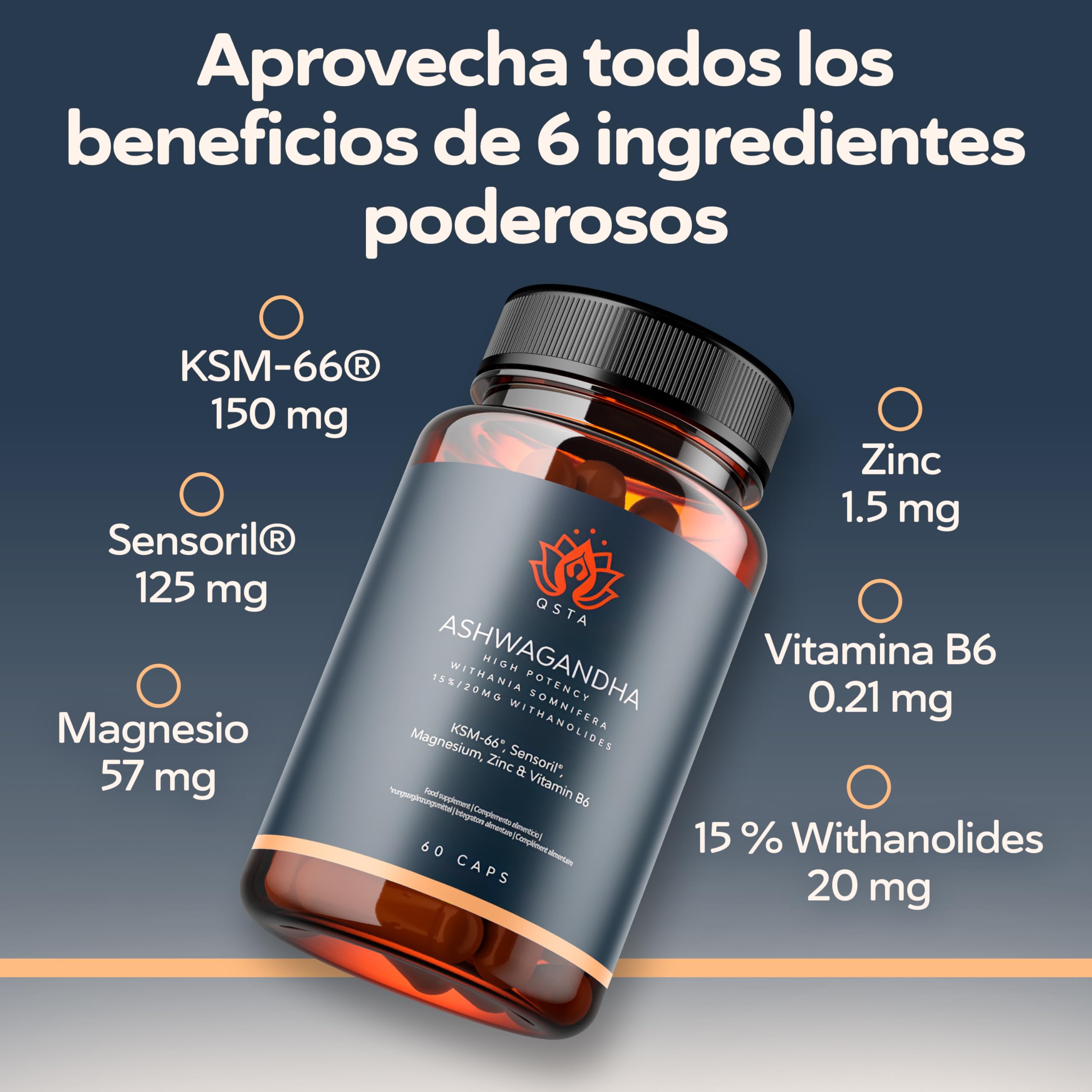 Ashwagandha KSM-66 con Sensoril (15-20% Withanolidos) - Alta Potencia Adaptógeno y Nootropico, Sueño Profundo, Bienestar, Energía, Concentración y Reducción de Cortisol, 2 Meses