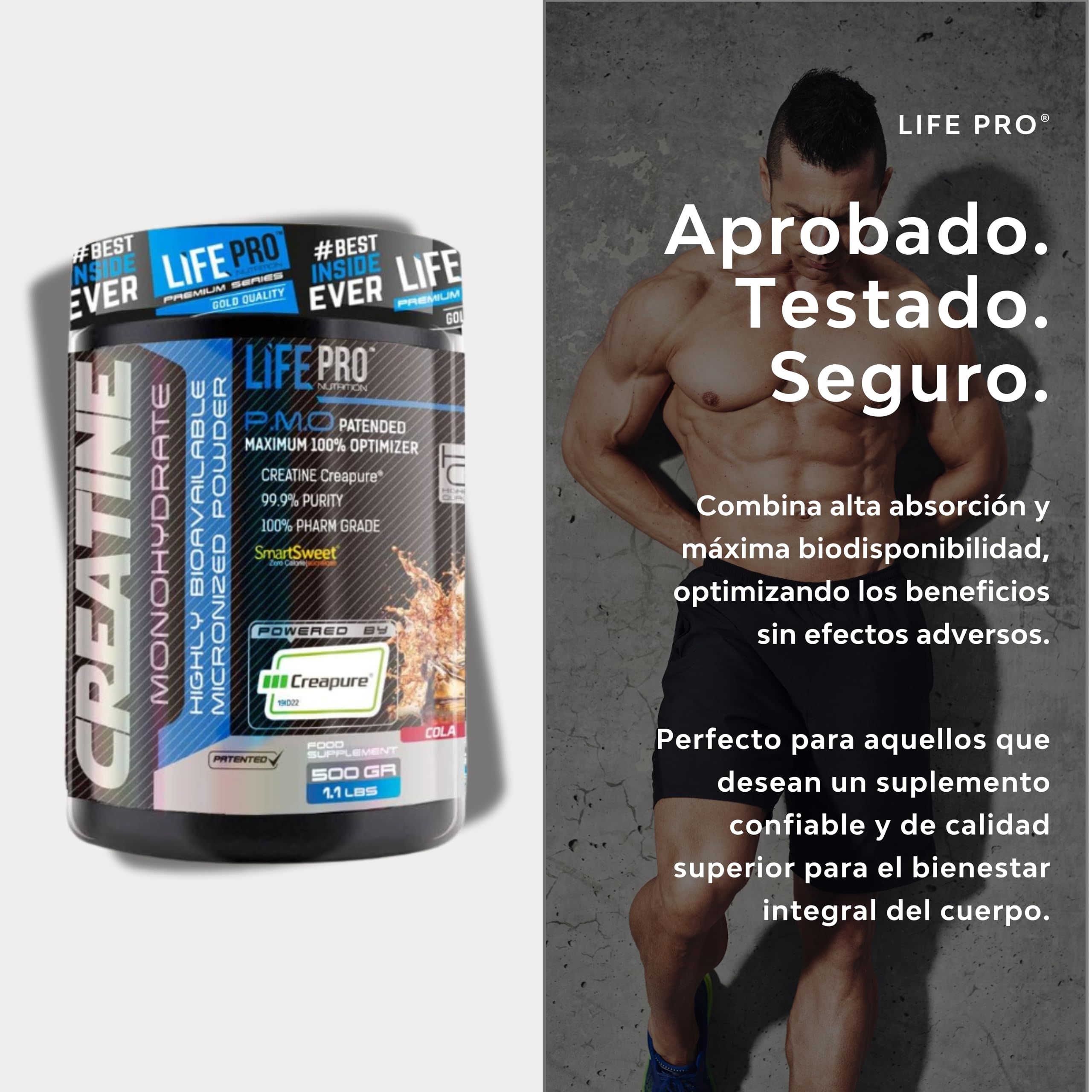 Life Pro Creatine Creapure 500g | Creatina Creapure en Polvo | Sello de Calidad Garantizada (COLA)