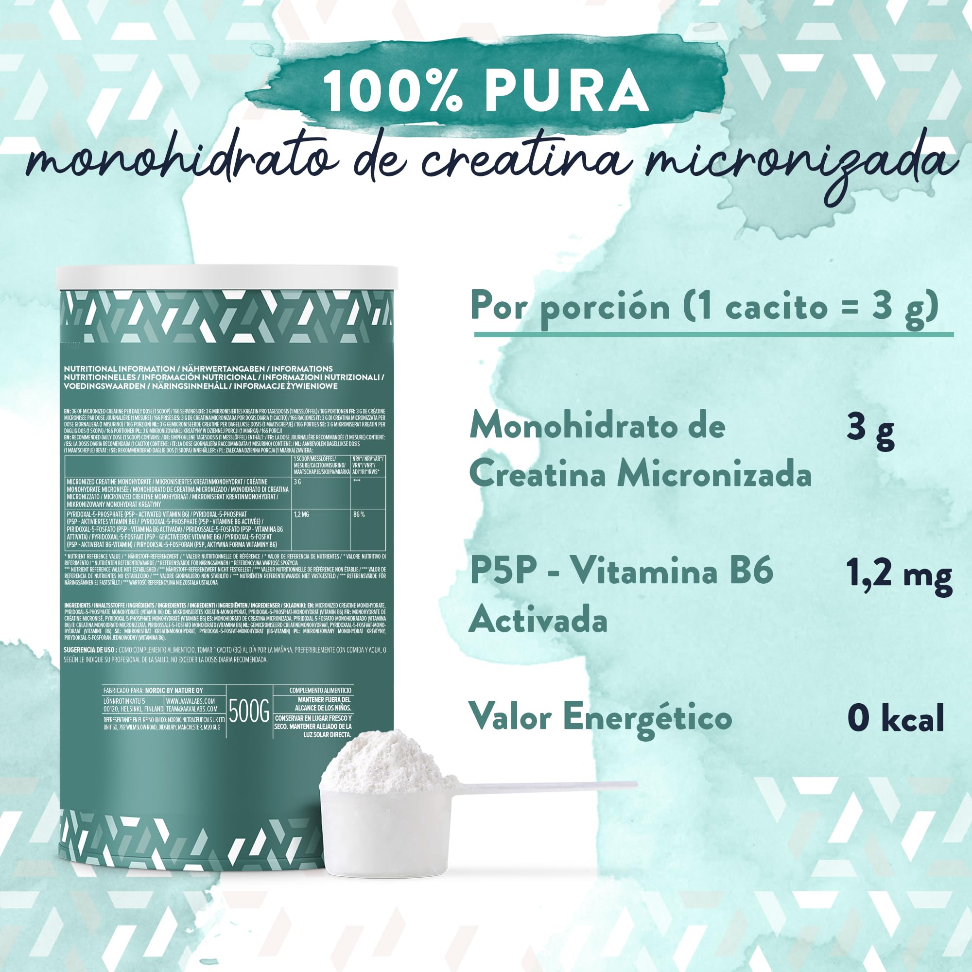 Creatina Monohidratada Micronizada en Polvo 500g -166 Porciones Creatina Vegana-Creatina Monohidrato Pre Entreno y Post Entrenamiento-Creatine Monohydrate con Vitamina B6 - Creatina en Polvo sin Sabor