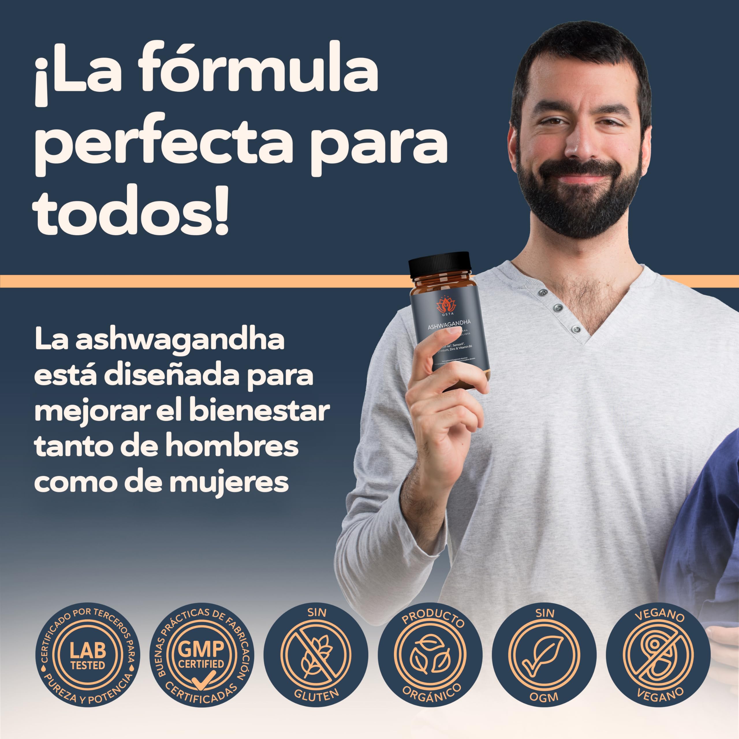 Ashwagandha KSM-66 con Sensoril (15-20% Withanolidos) - Alta Potencia Adaptógeno y Nootropico, Sueño Profundo, Bienestar, Energía, Concentración y Reducción de Cortisol, 2 Meses