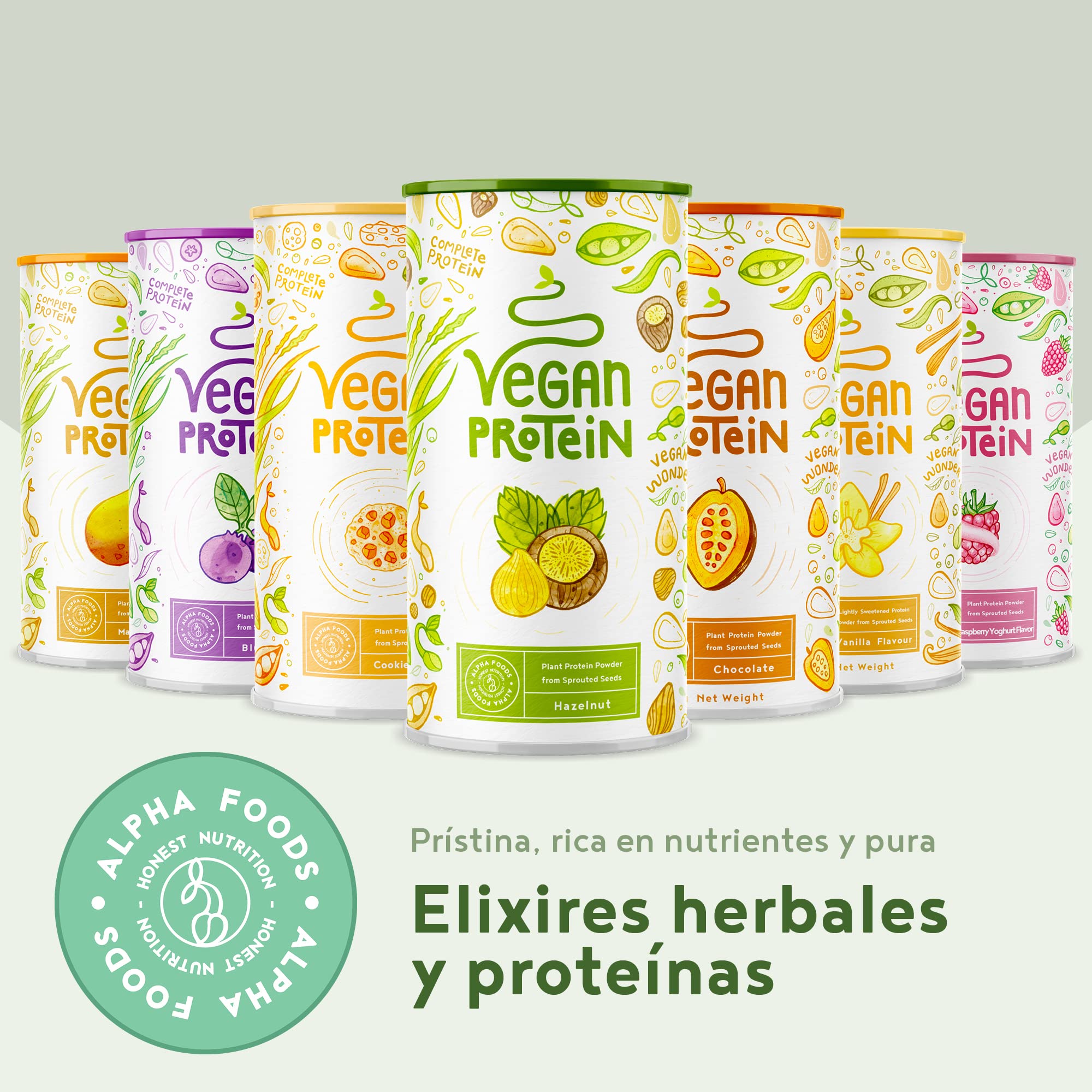 Proteína Vegana en Polvo | Sabor Avellana | 100% Proteina Vegana | 19g dosis Vegan Protein Powder de Guisante, Arroz y Girasol | Proteína Aislada para Masa Muscular | 600g | Alpha Foods